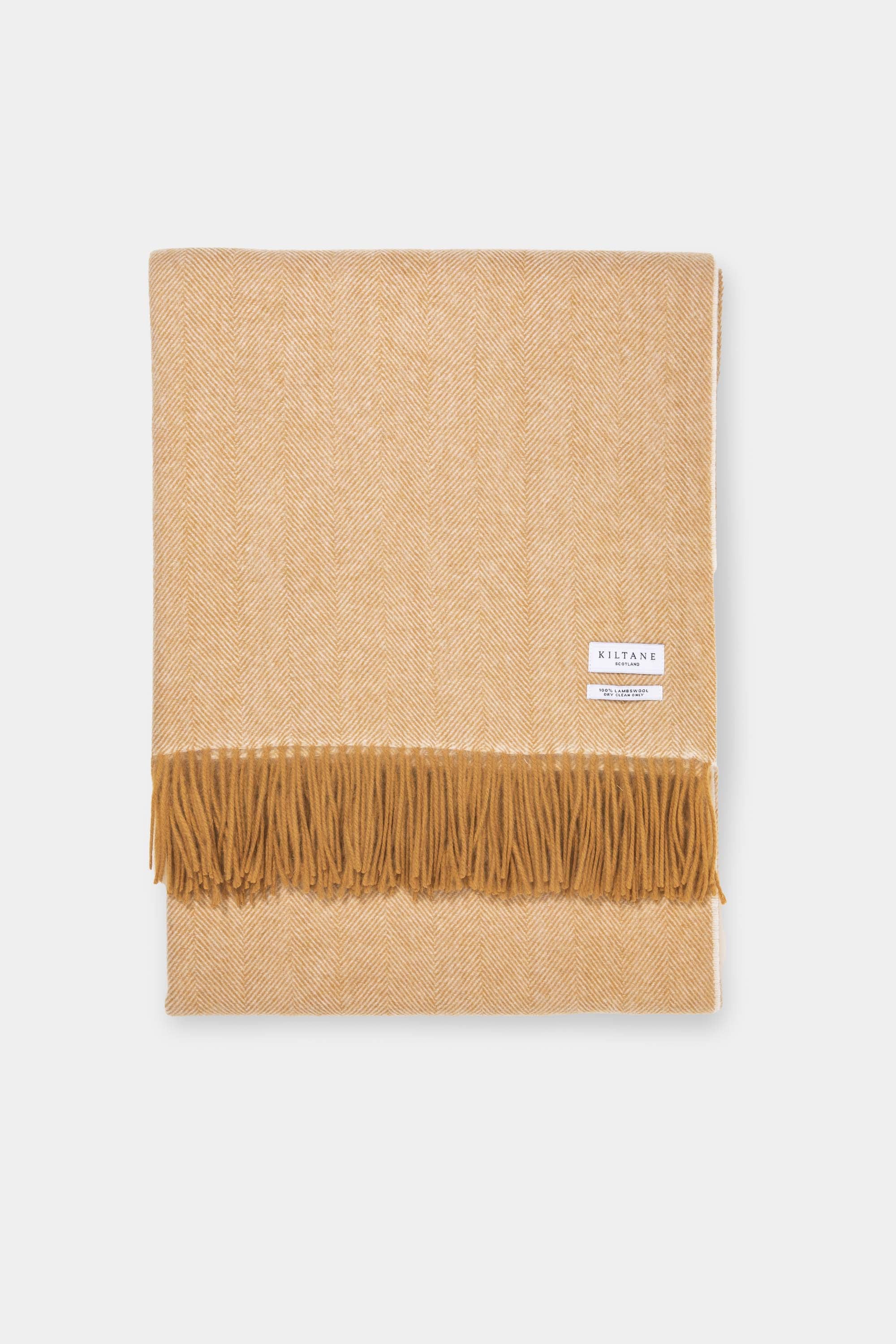 Herringbone Lambswool Throw - Amber Gold