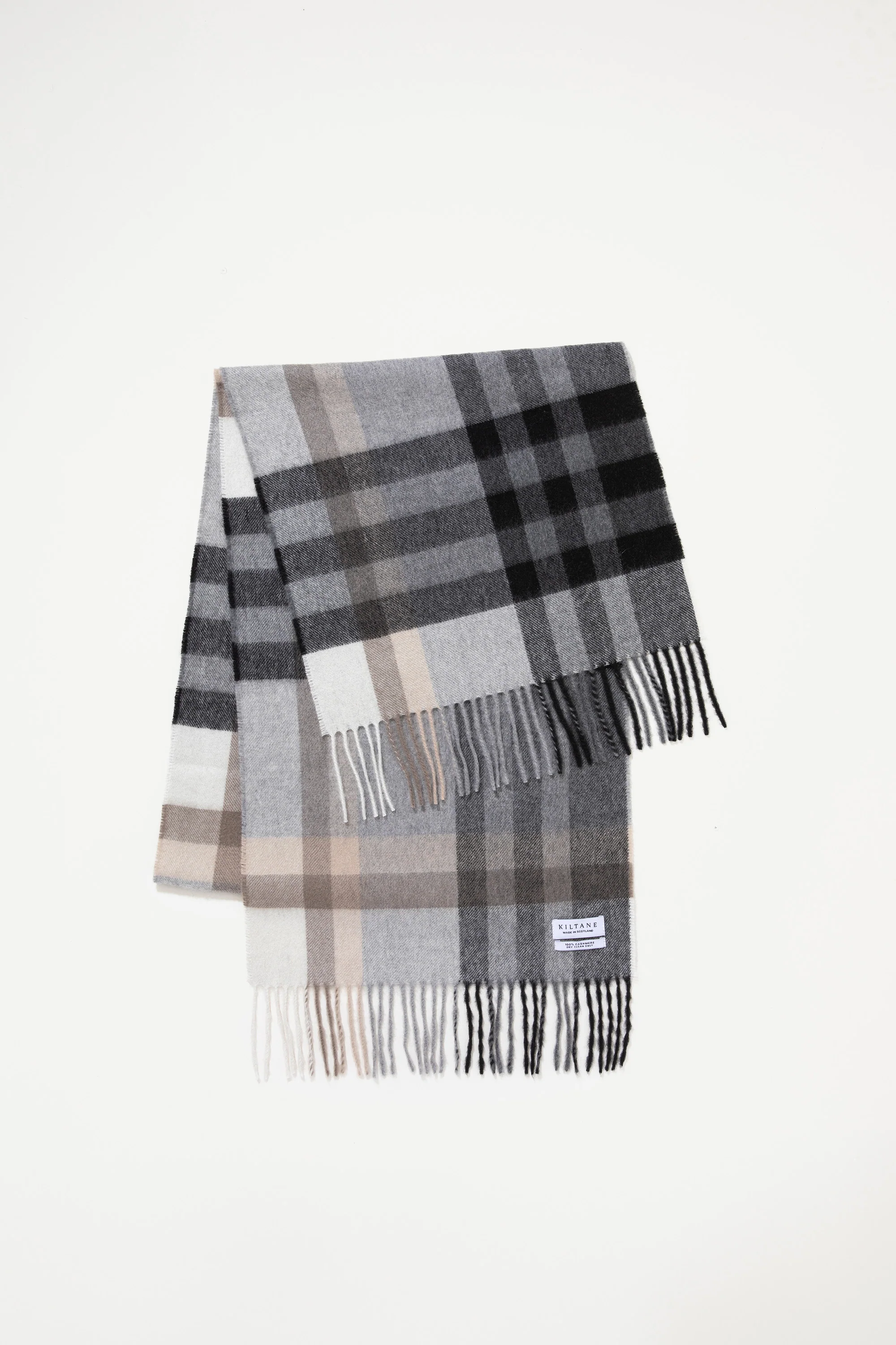 Made in Scotland Tartan Cashmere Wide Scarf - Black Grey - Image 3