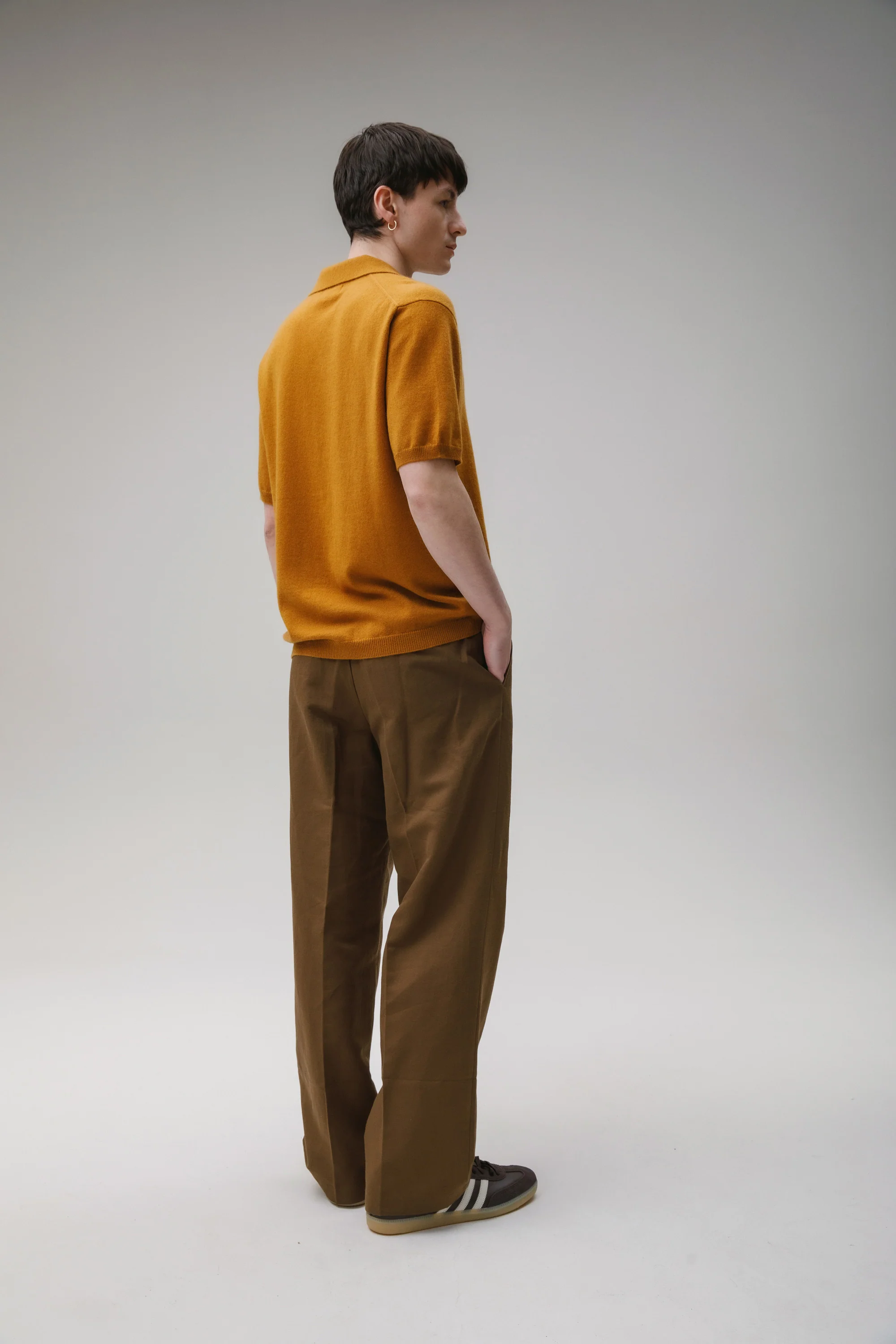 Button Through Cashmere Polo Shirt - Amber Haze - Image 5