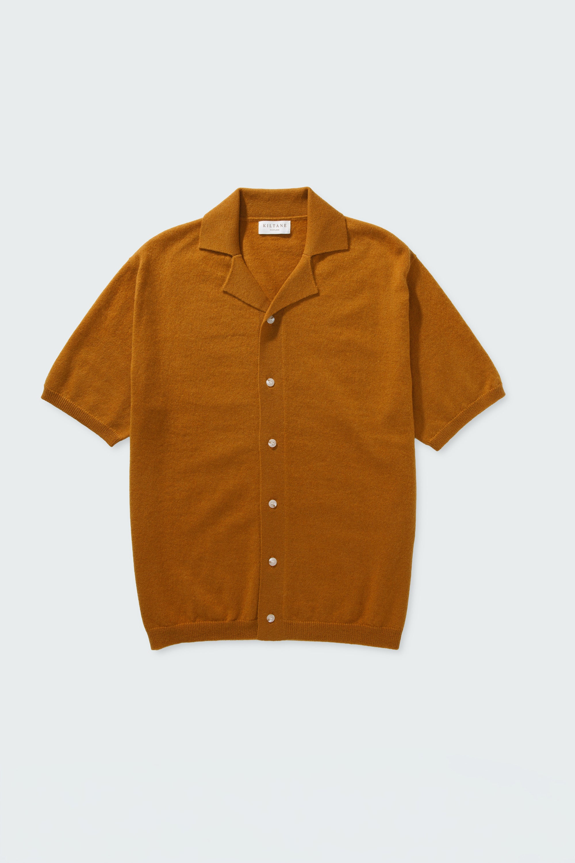 Button Through Cashmere Polo Shirt - Amber Haze - Image 7