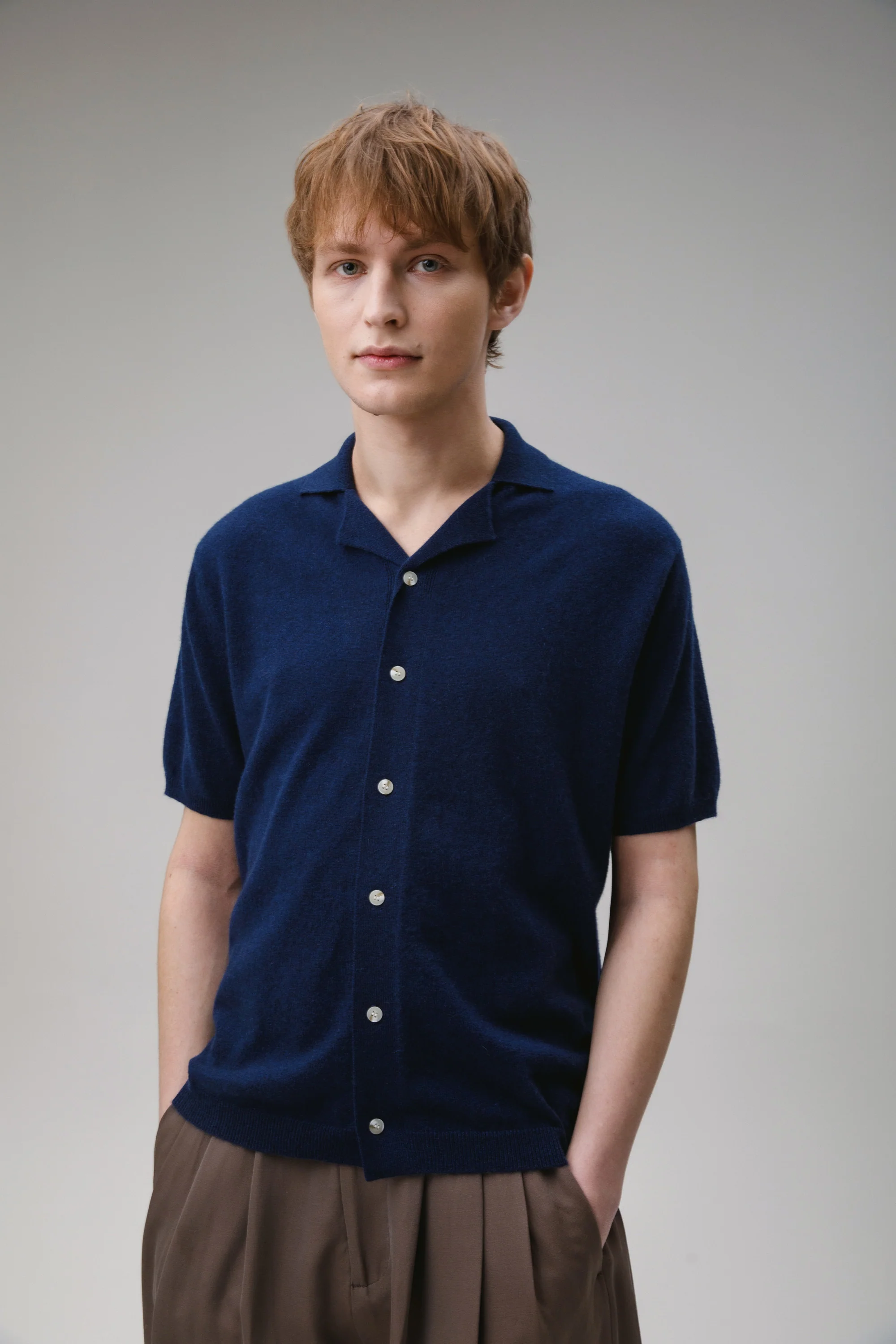 Button Through Cashmere Polo Shirt - Cosmos - Image 2