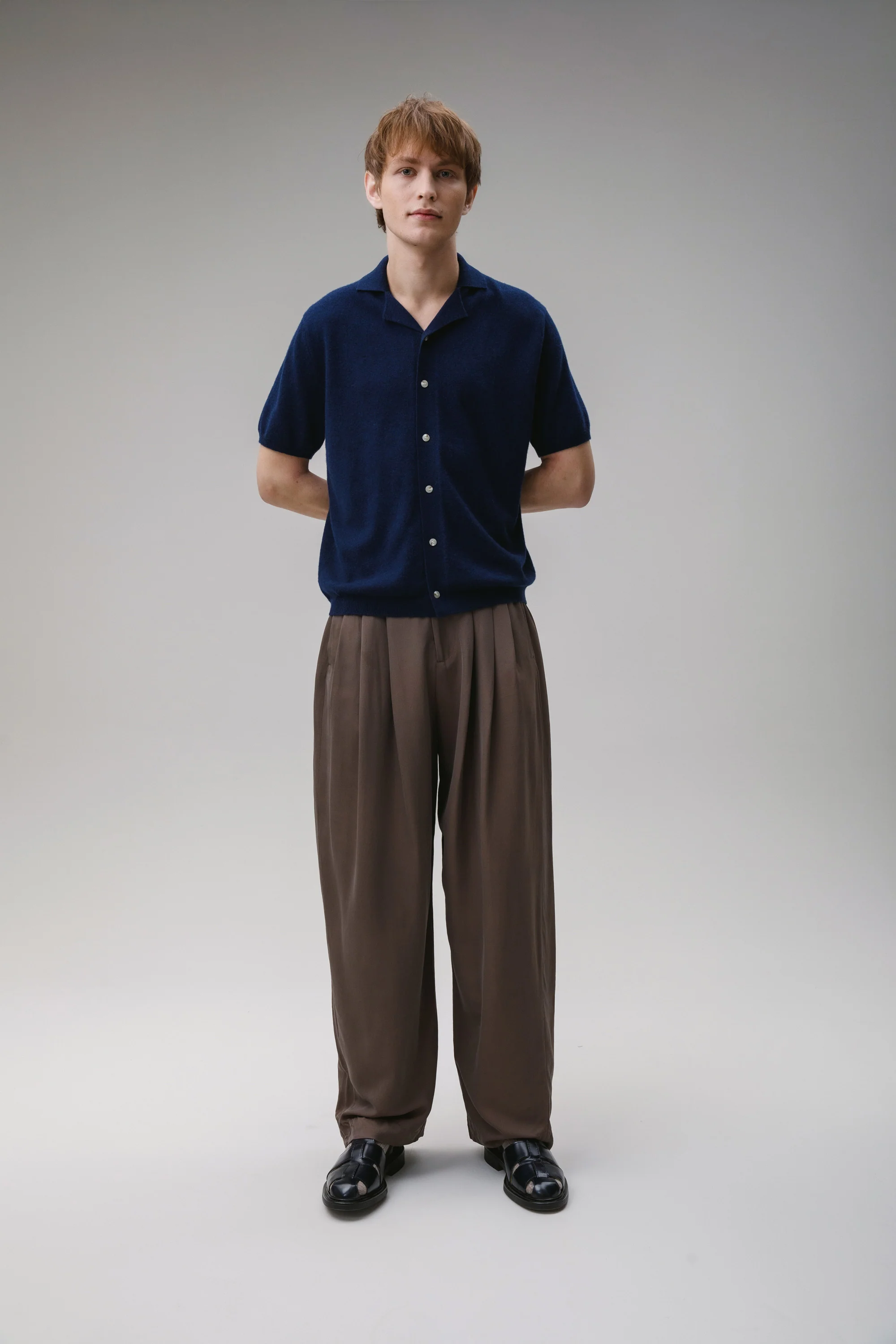 Button Through Cashmere Polo Shirt - Cosmos - Image 3