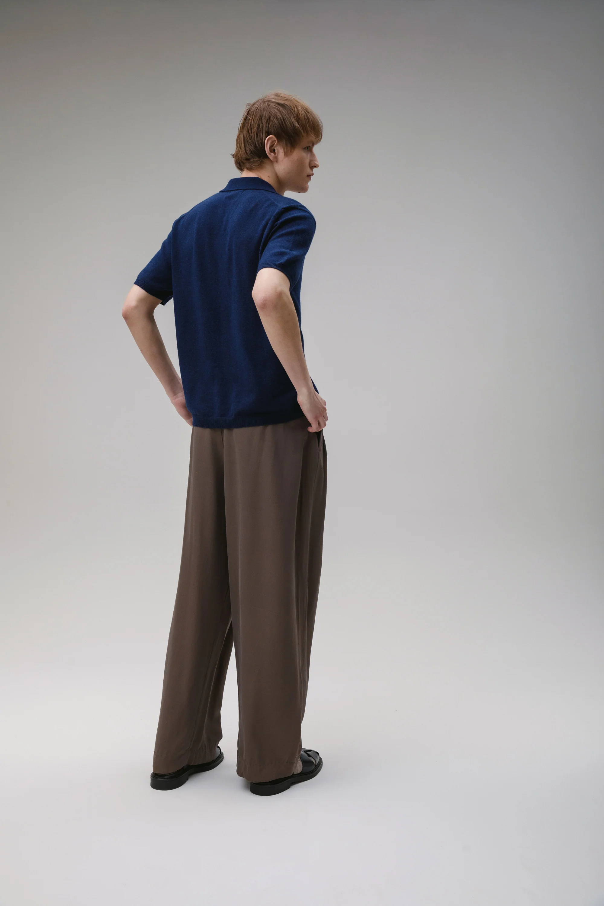 Button Through Cashmere Polo Shirt - Cosmos - Image 4