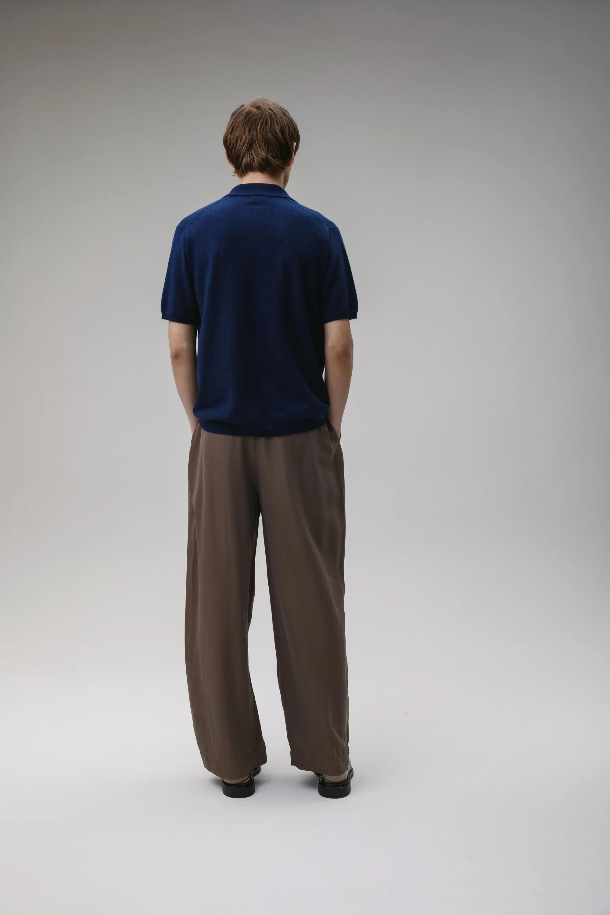 Button Through Cashmere Polo Shirt - Cosmos - Image 5