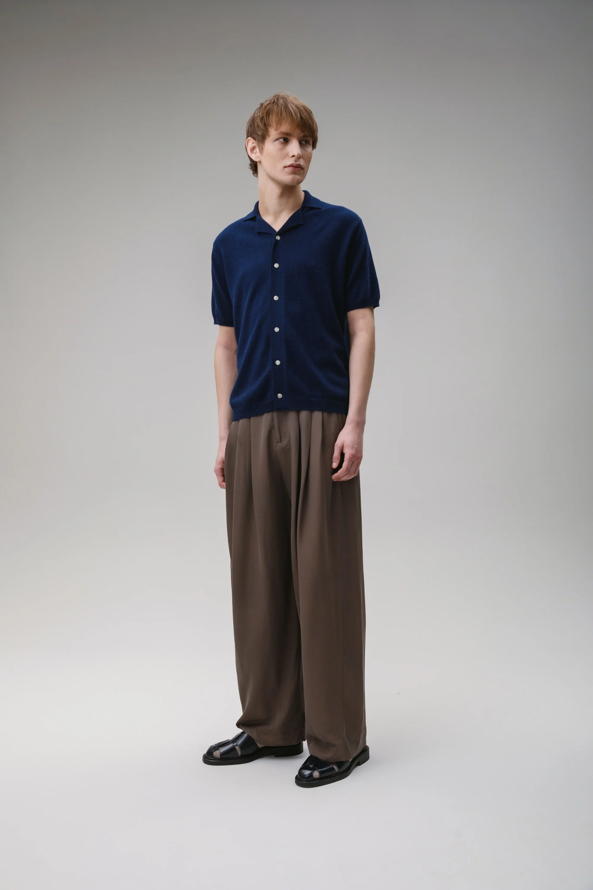 Button Through Cashmere Polo Shirt - Cosmos - Image 6