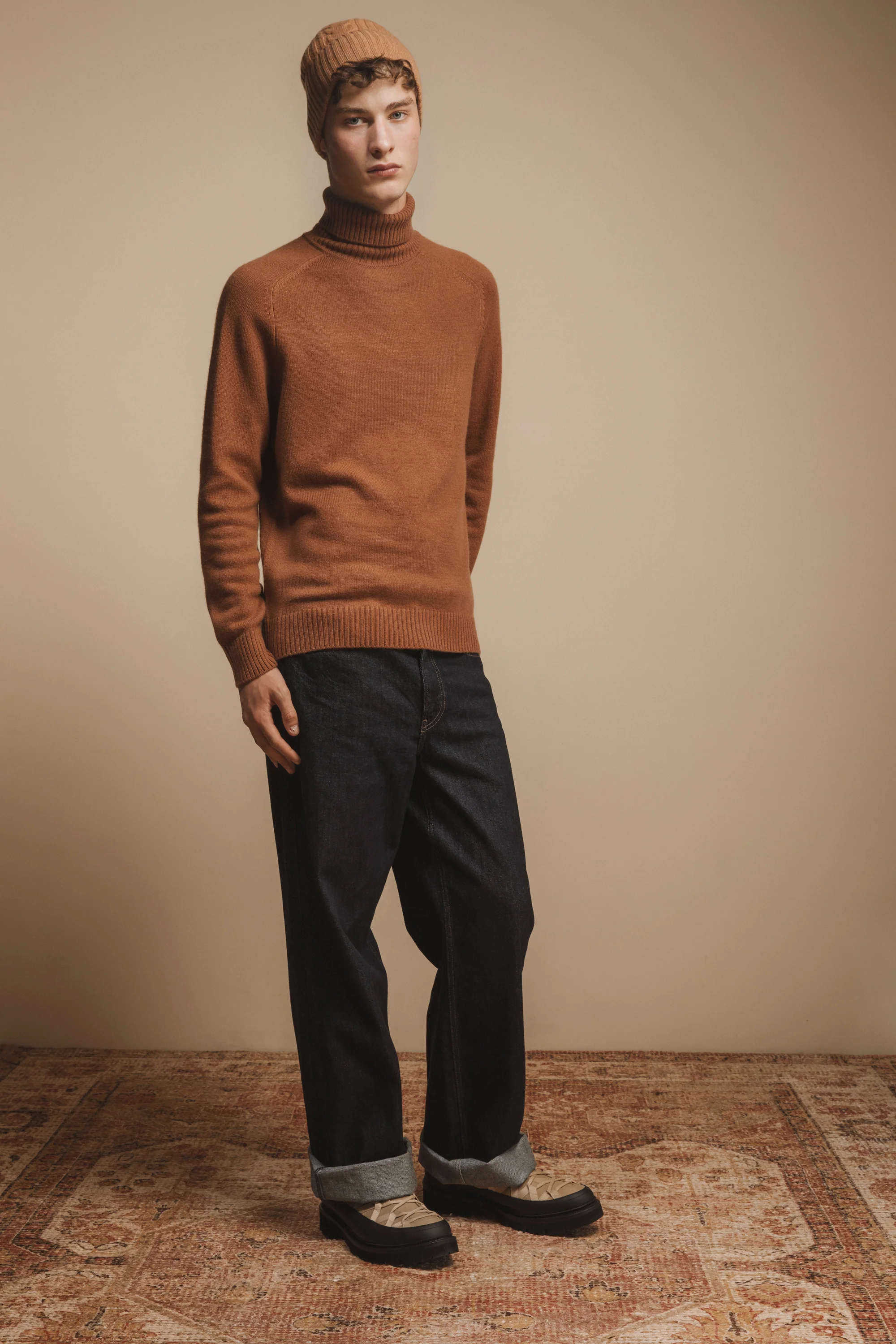 Cashmere Cable Beanie - Camel - Image 2