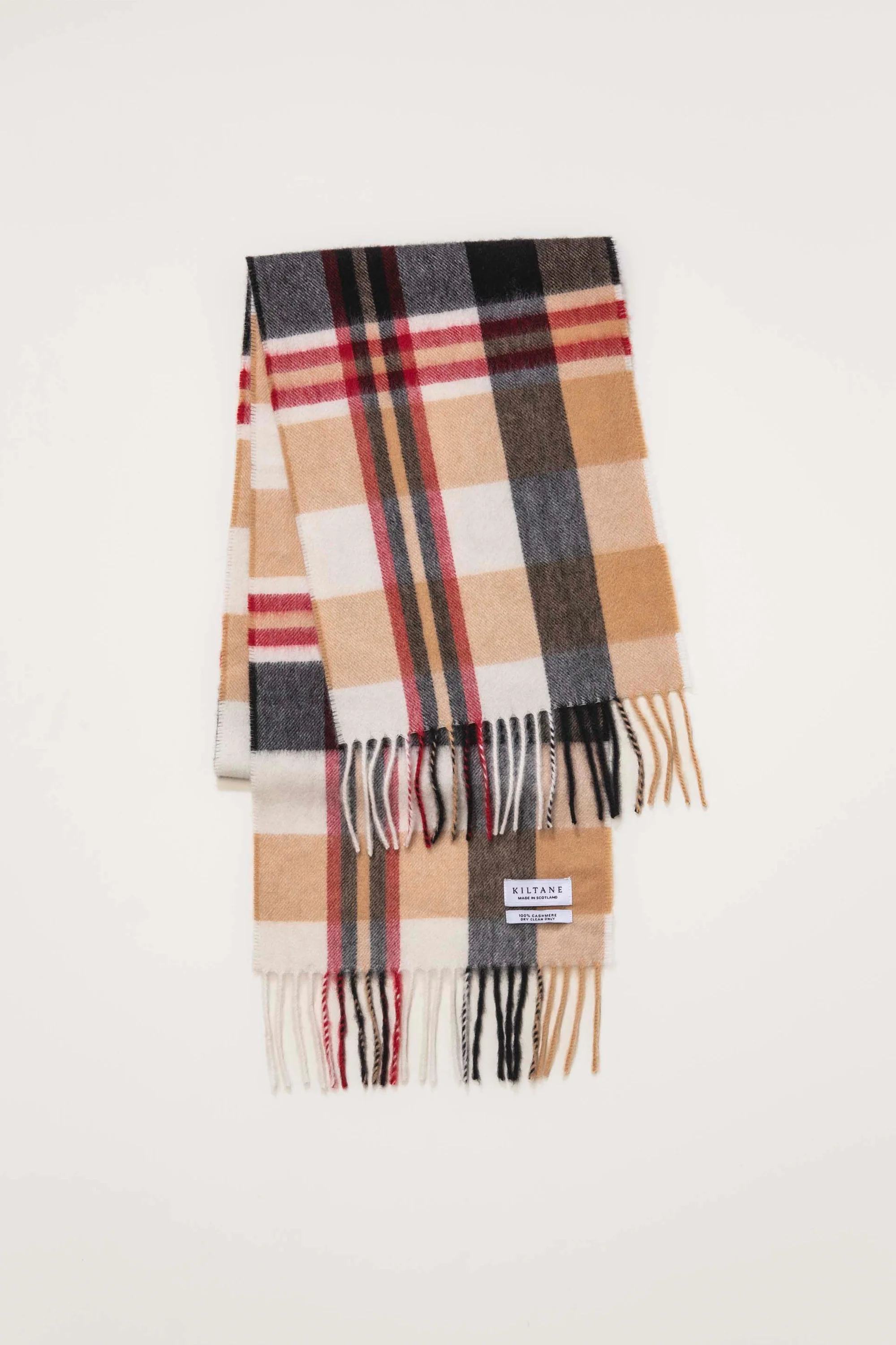Made In Scotland Square Check Cashmere Scarf - Camel - Image 3