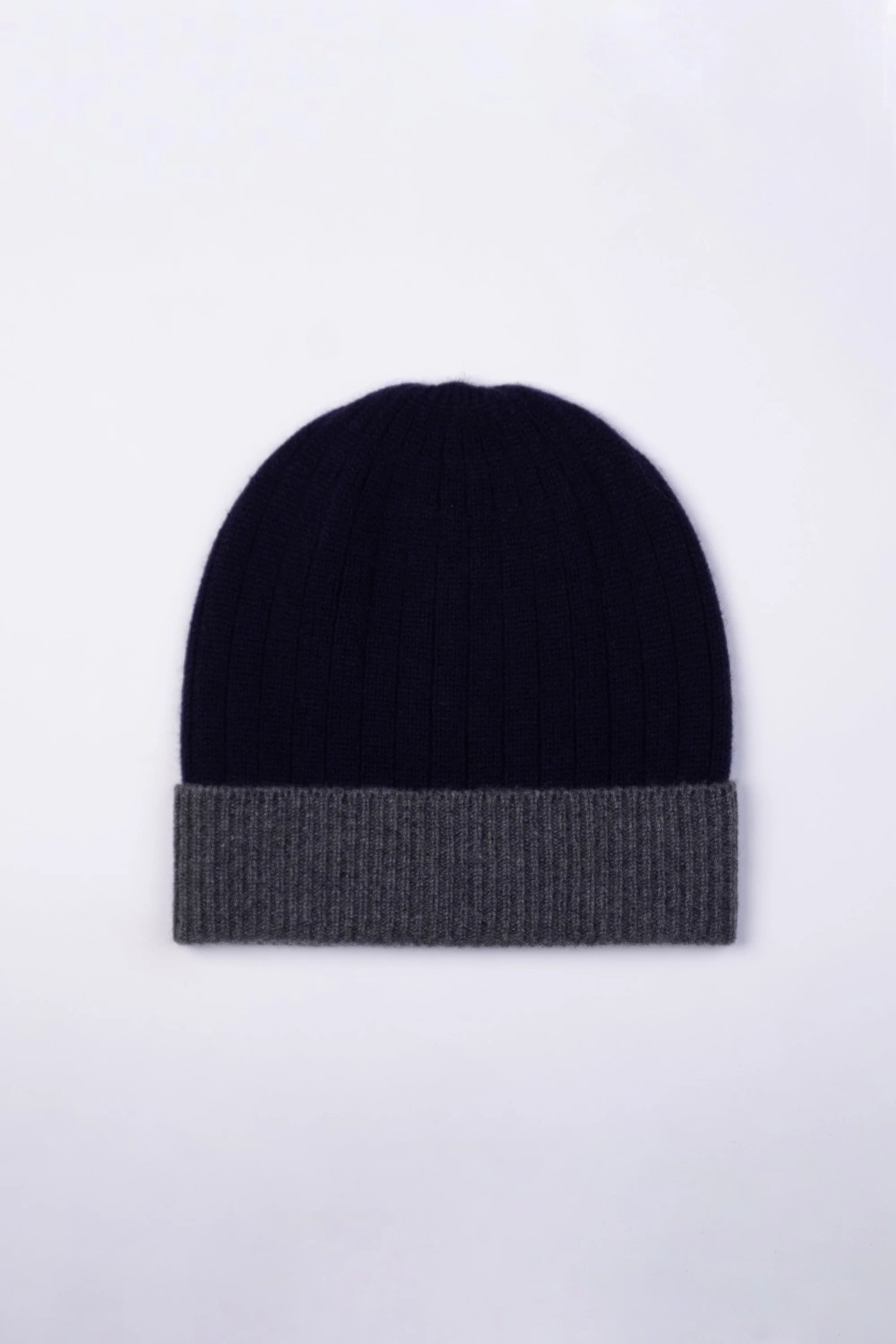 Unisex Cashmere Colour Block Ribbed Beanie Hat - Uniform Grey