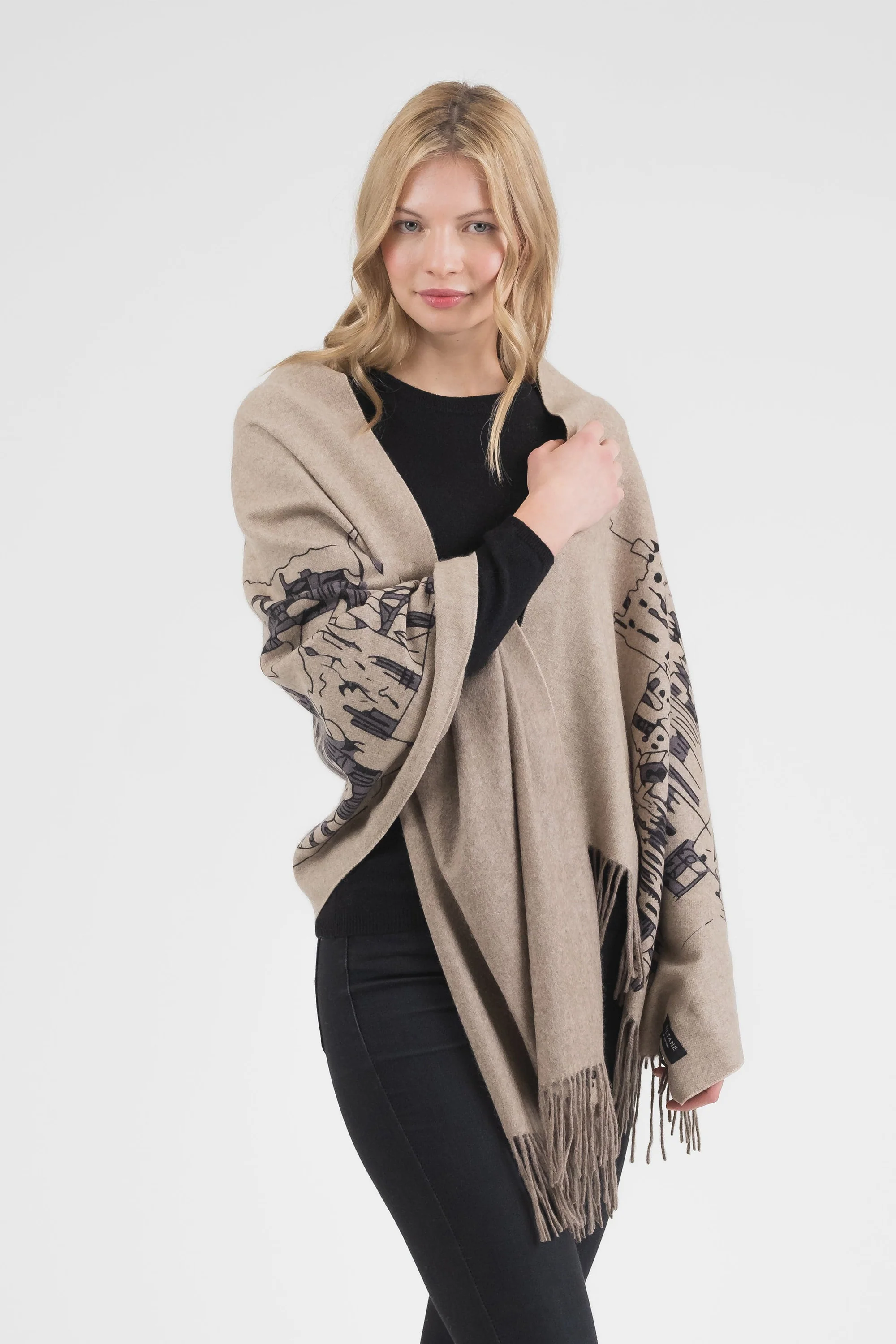 Skyline Cashmere Double Sided Stole - Beige - Image 2