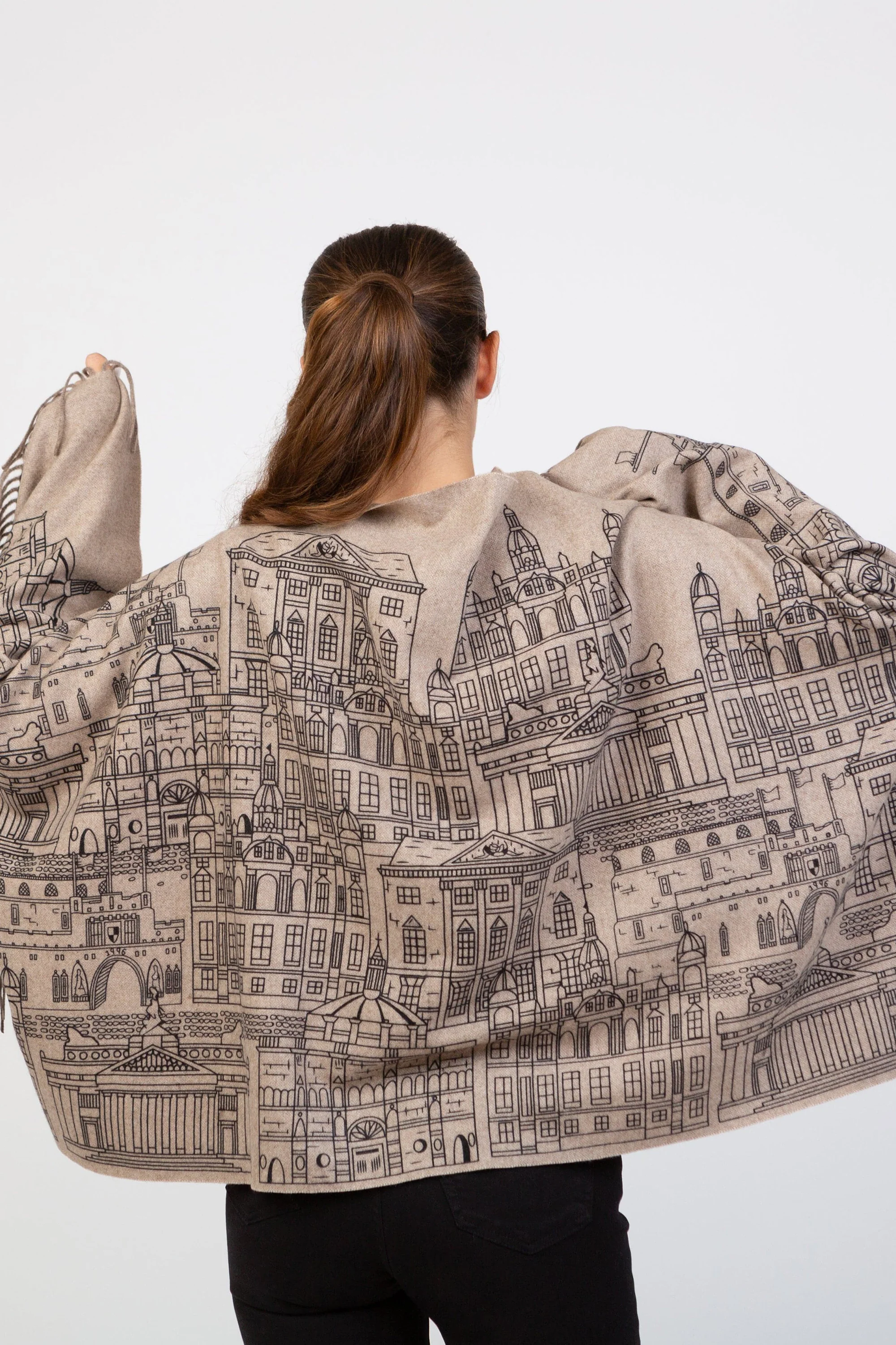 Skyline Cashmere Double Sided Stole - Beige Repeat - Image 2