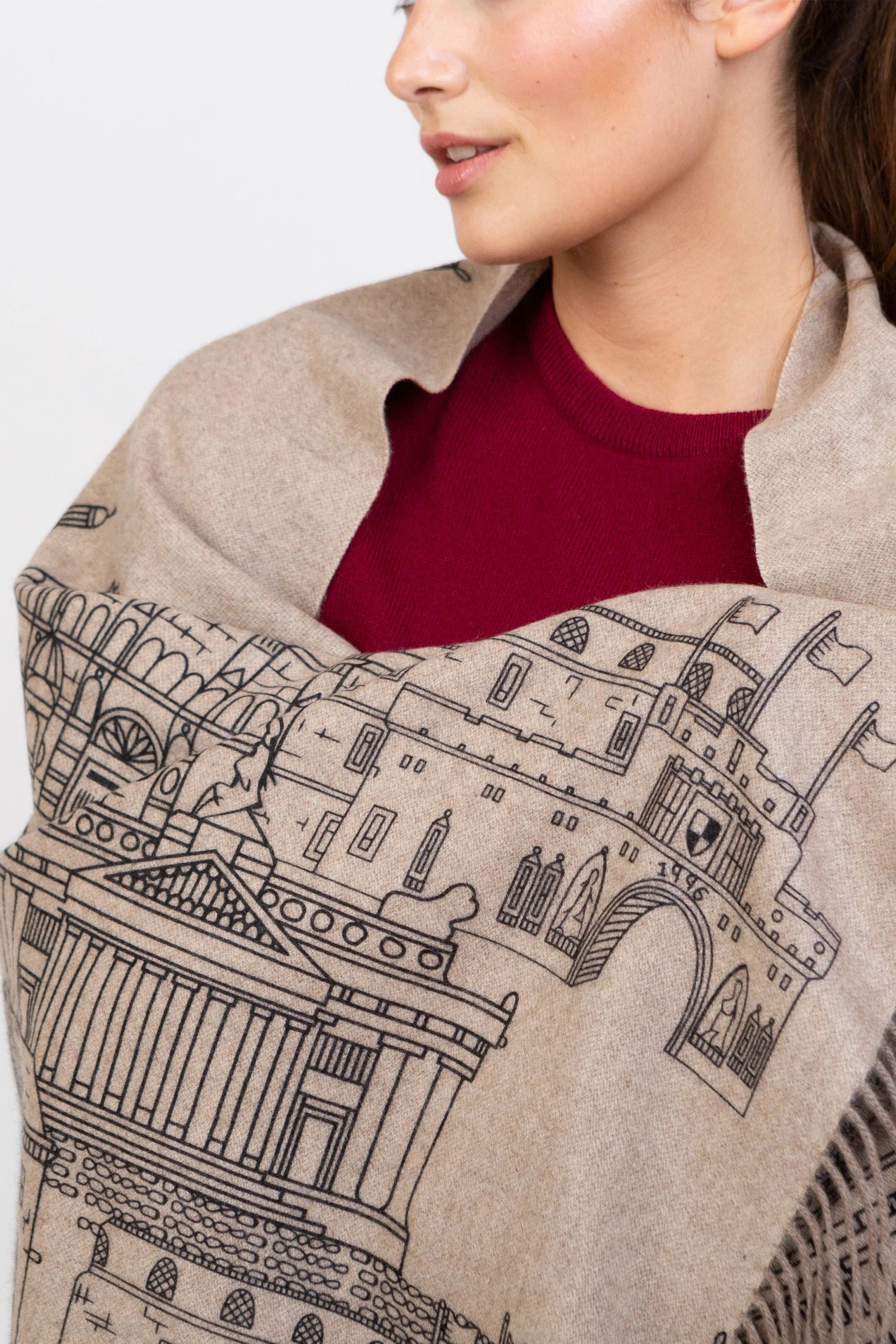 Skyline Cashmere Double Sided Stole - Beige Repeat - Image 3