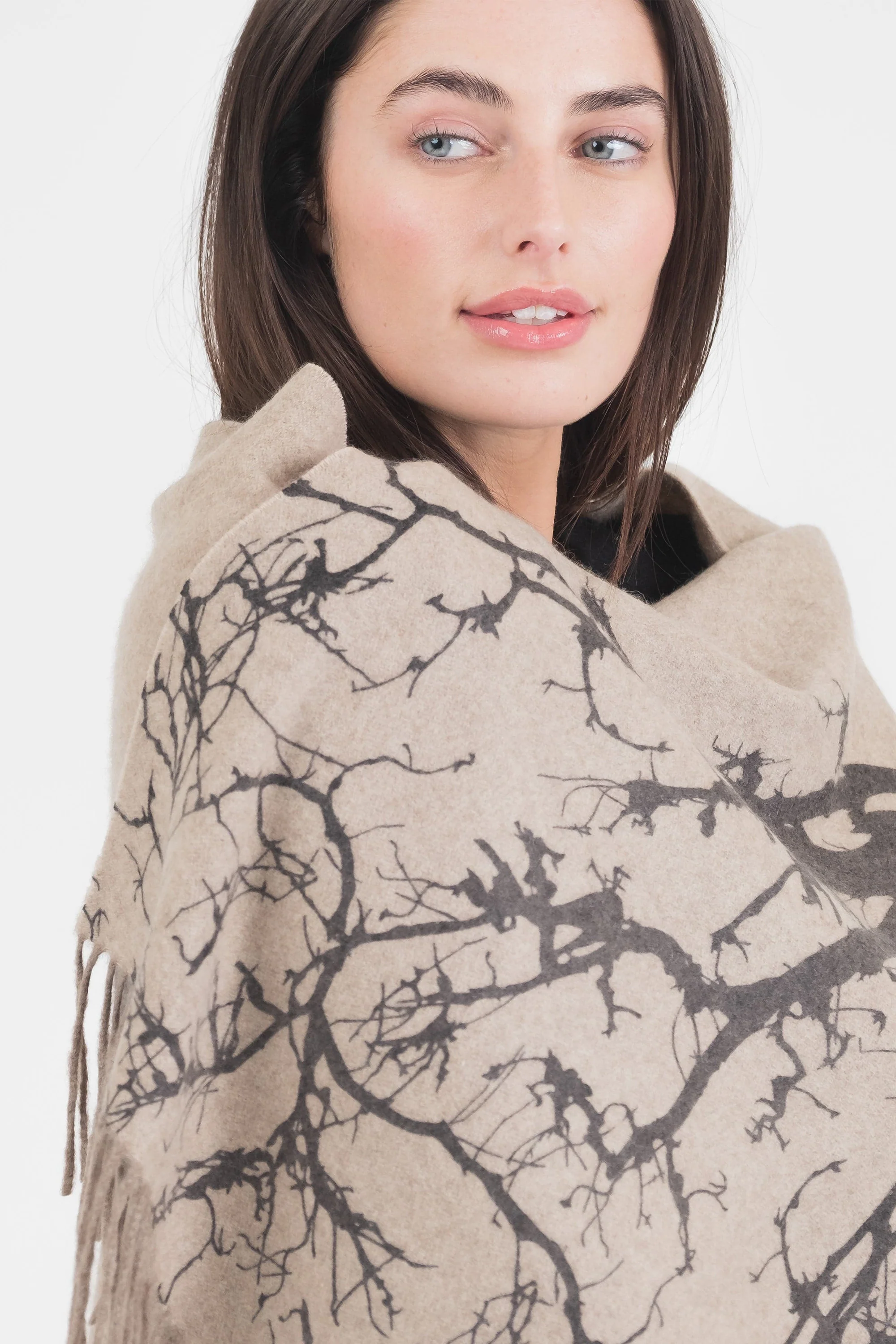 Tree Print Cashmere Double Sided Stole - Beige - Image 2