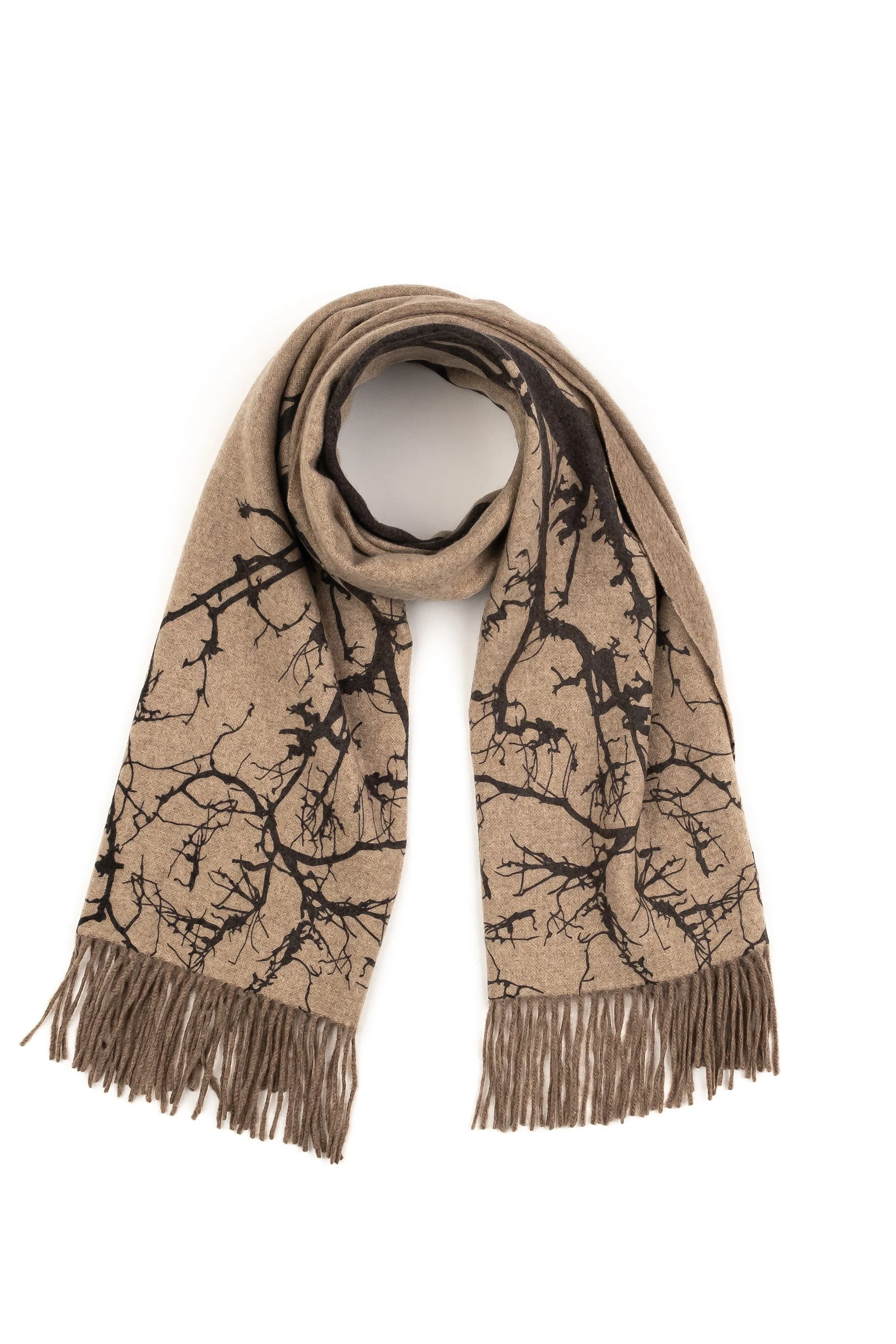 Tree Print Cashmere Double Sided Stole - Beige - Image 3