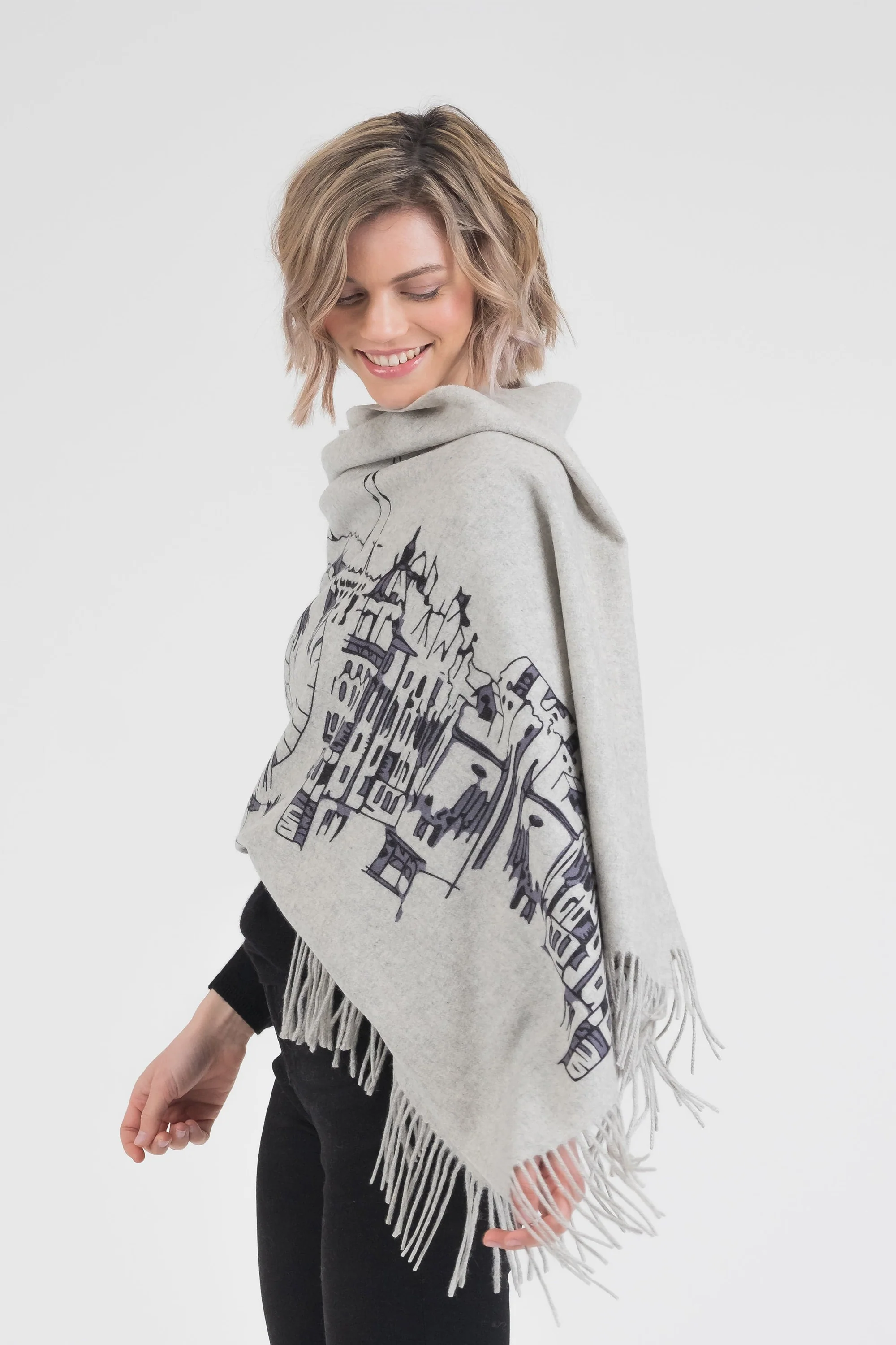 Skyline Cashmere Double Sided Stole - Grey - Image 2