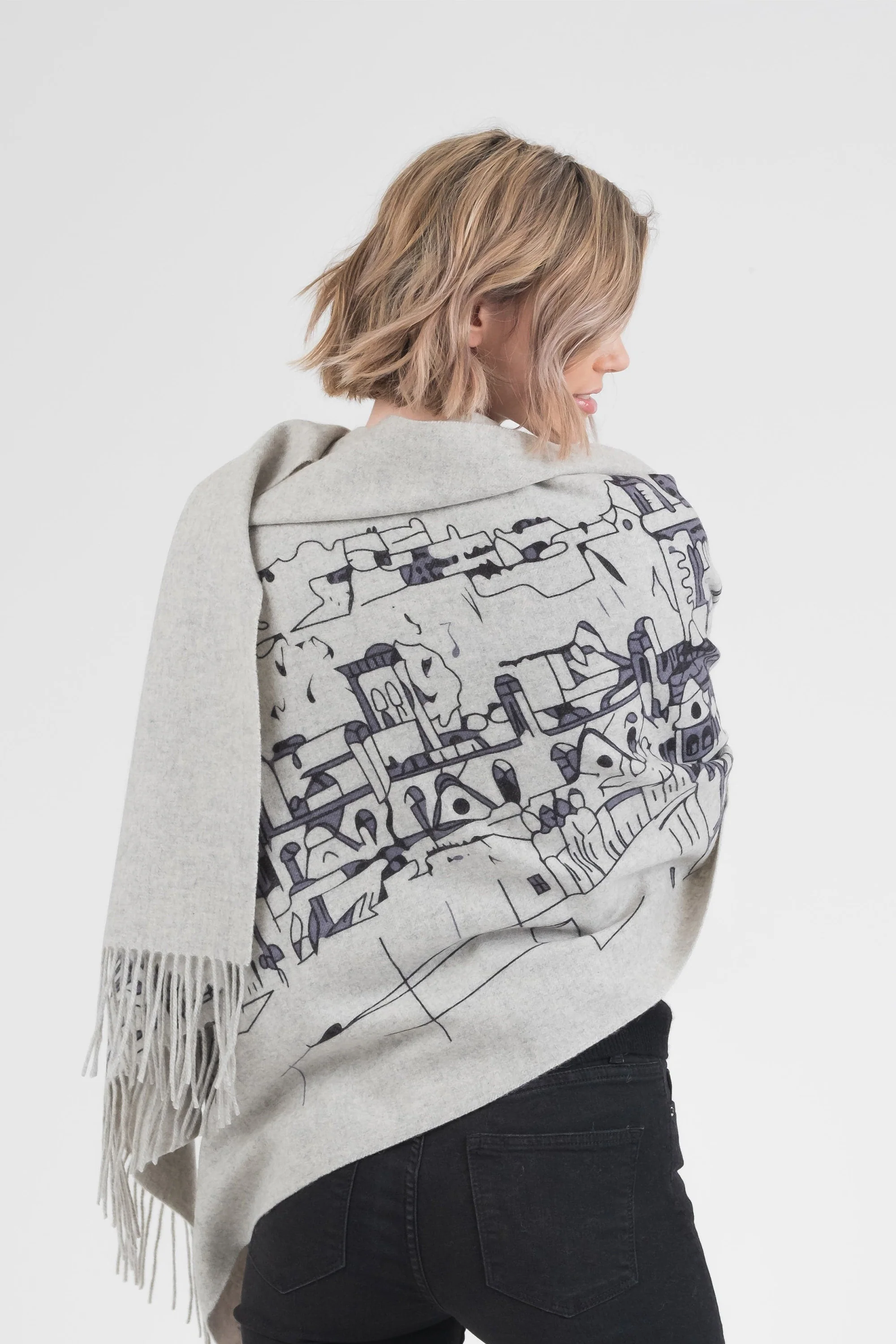 Skyline Cashmere Double Sided Stole - Grey - Image 3