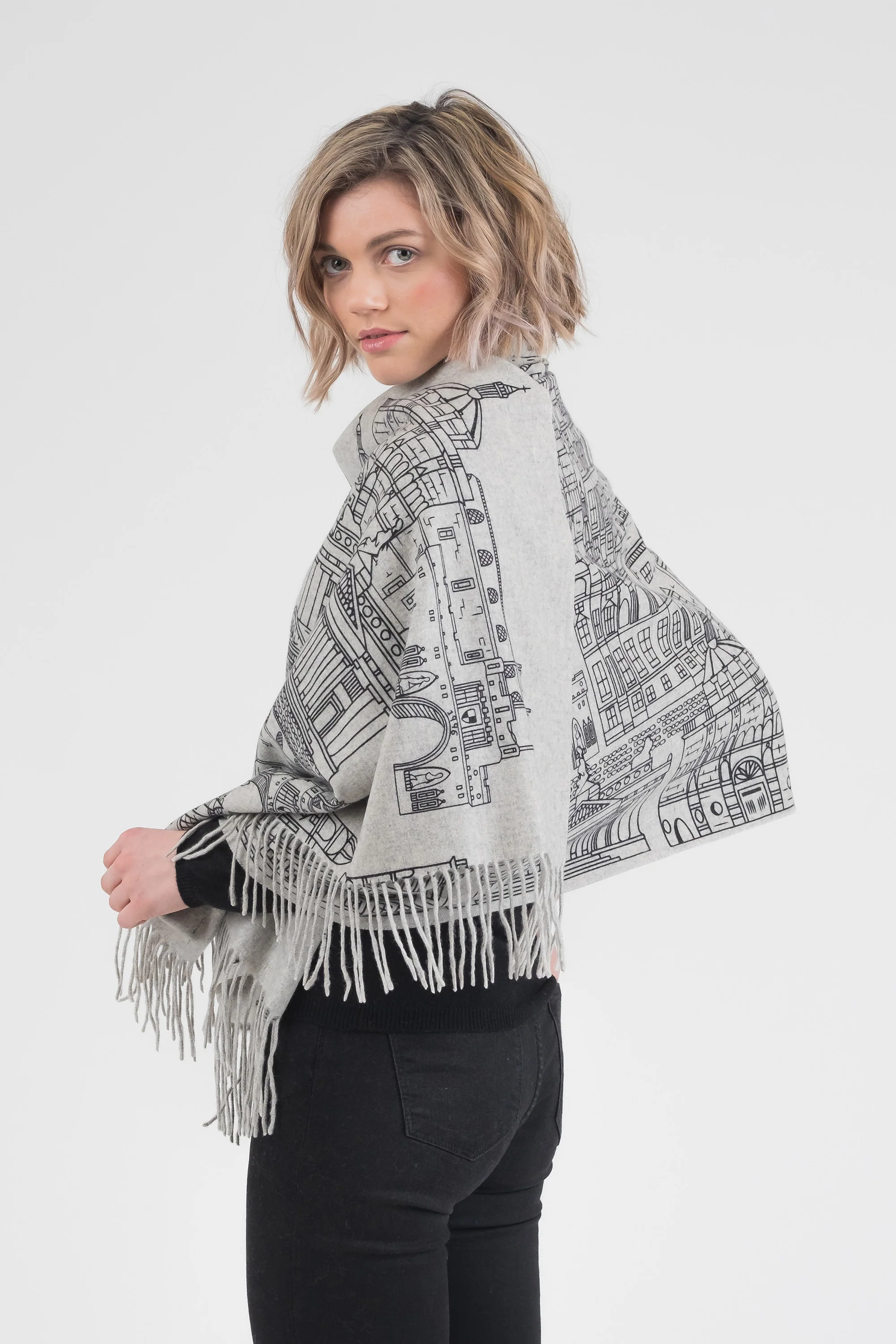 Skyline Cashmere Double Sided Stole - Grey Repeat - Image 2