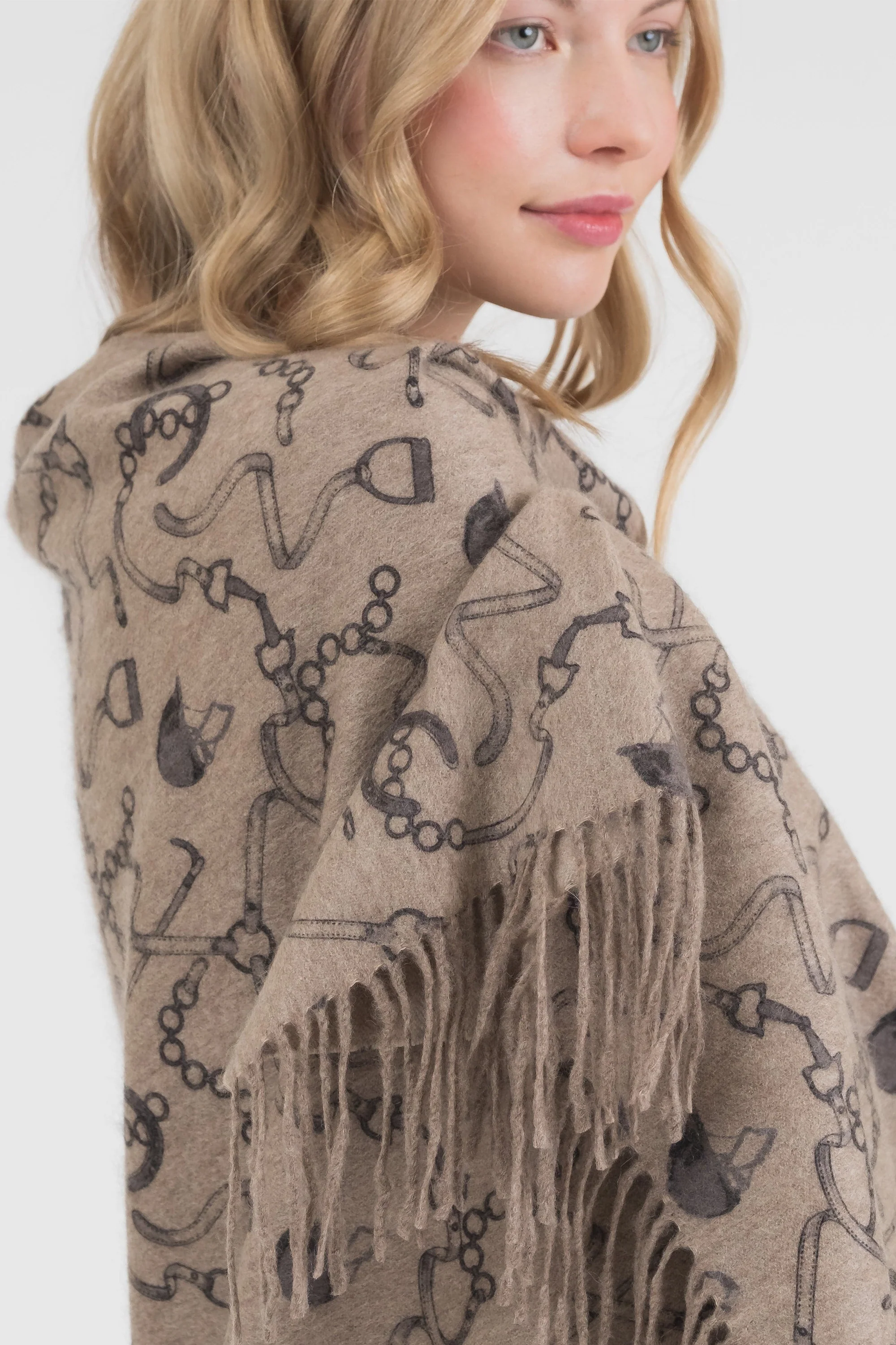 Equestrian Cashmere Double Sided Stole - Beige - Image 3