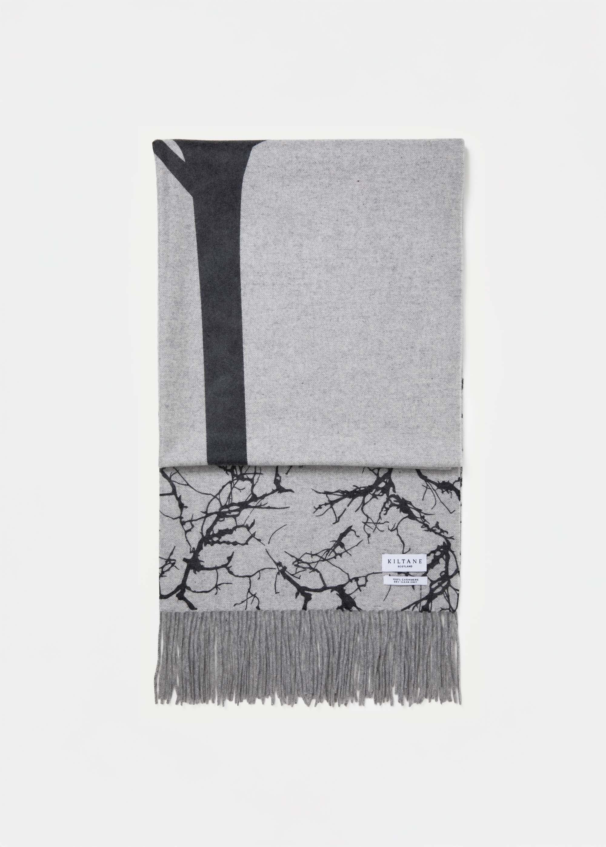 Tree Print Cashmere Double Sided Stole - Grey & Black - Image 5