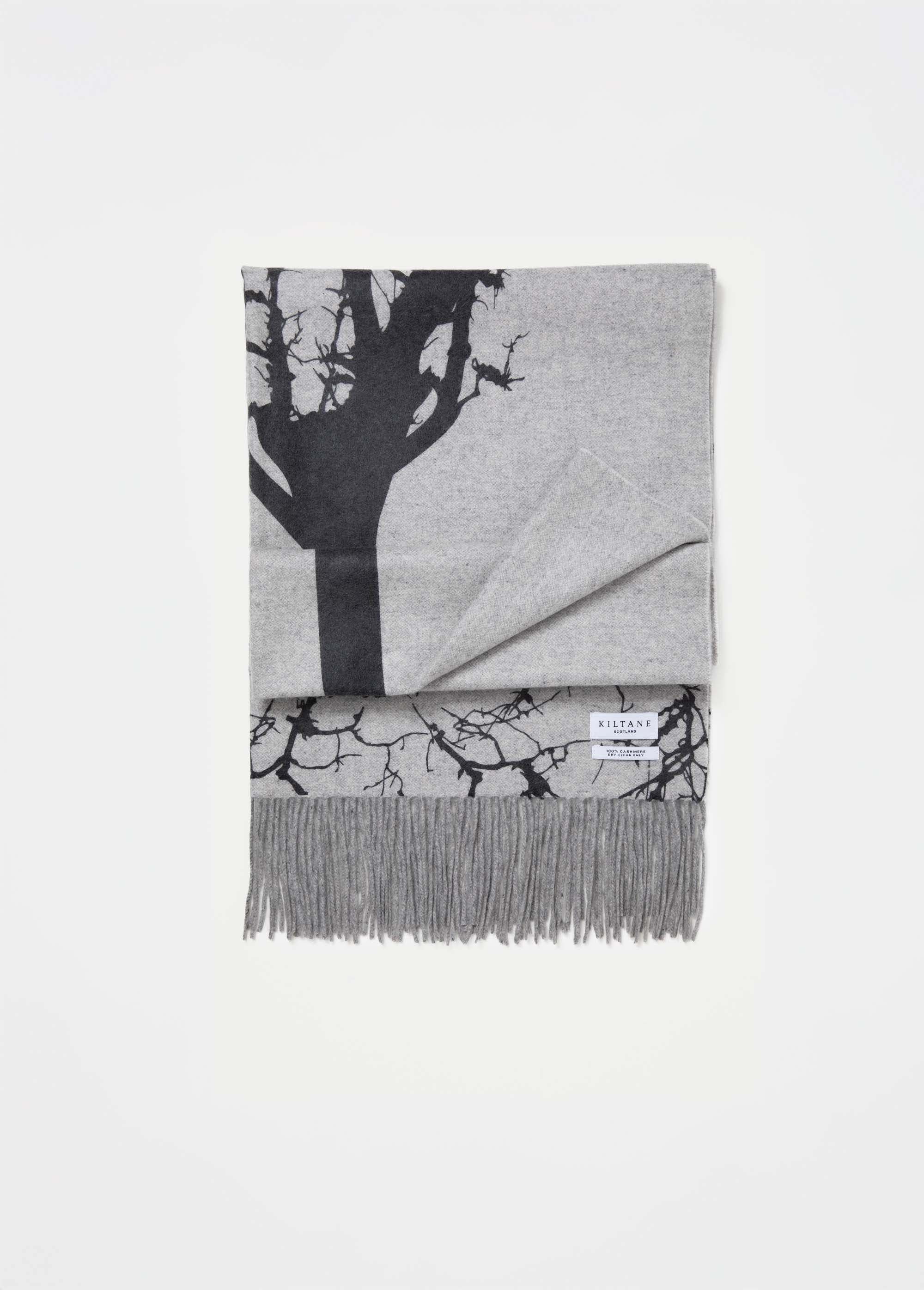 Tree Print Cashmere Double Sided Stole - Grey & Black - Image 6