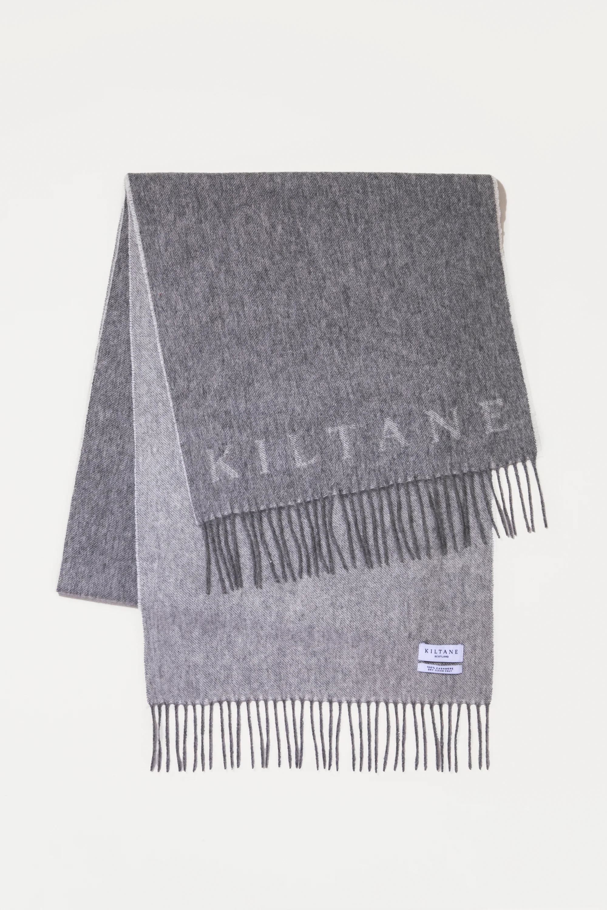 Kiltane Logo Cashmere Wide Scarf - White & Grey - Image 3
