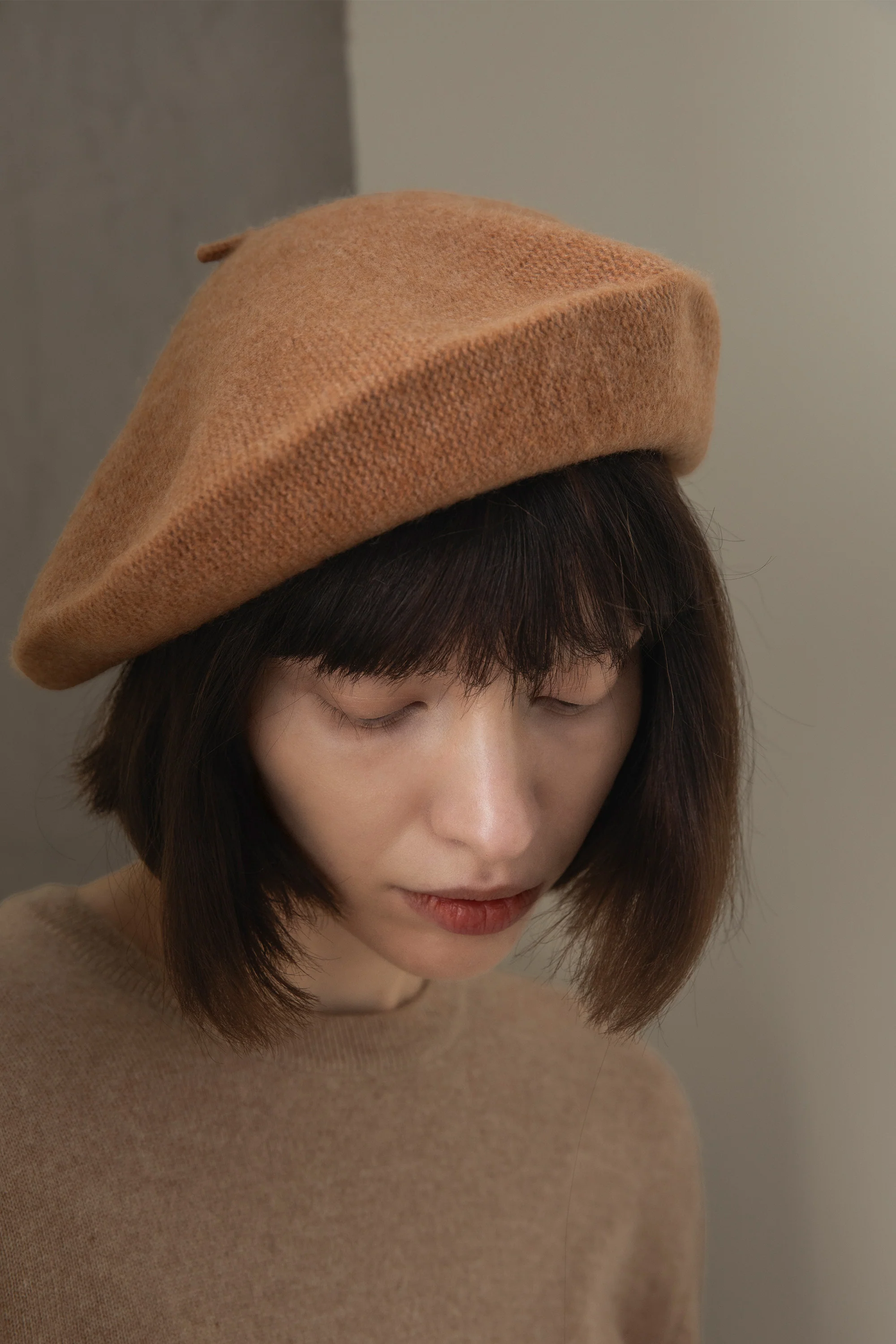 Cashmere Knitted Beret - Camel - Image 2