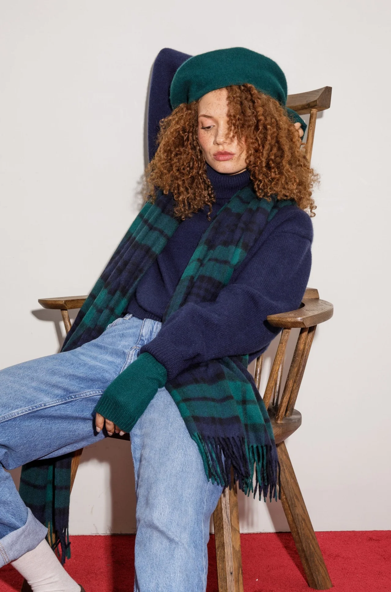 Cashmere Knitted Beret - Forest Green - Image 3