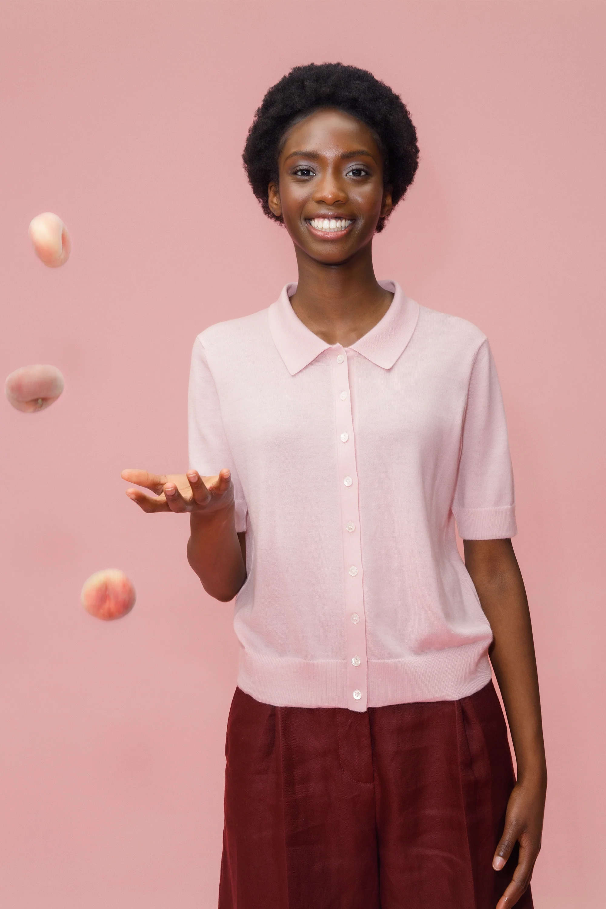 Cashmere Polo Cardigan - Soft Pink
