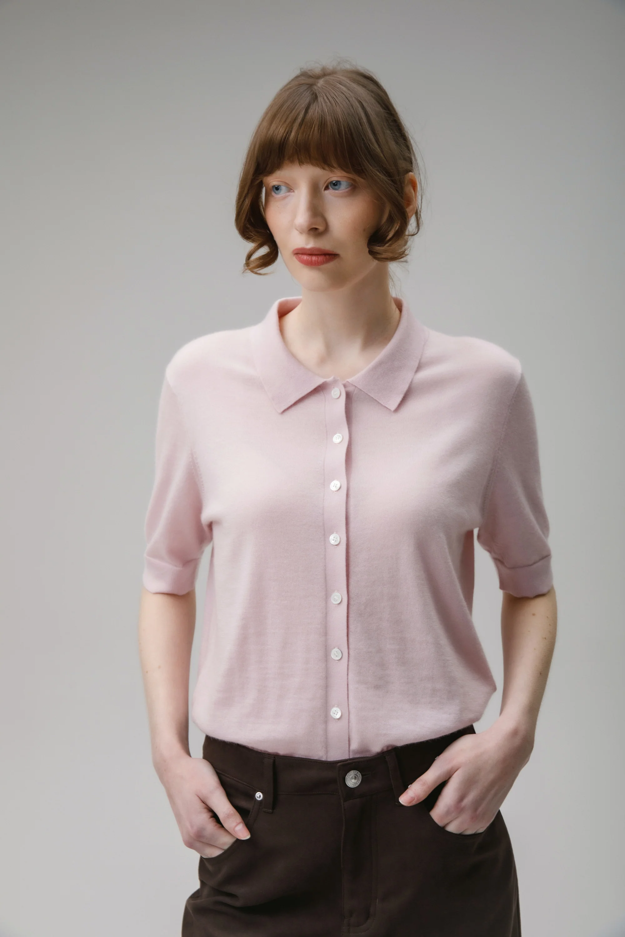 Cashmere Polo Cardigan - Soft Pink - Image 2