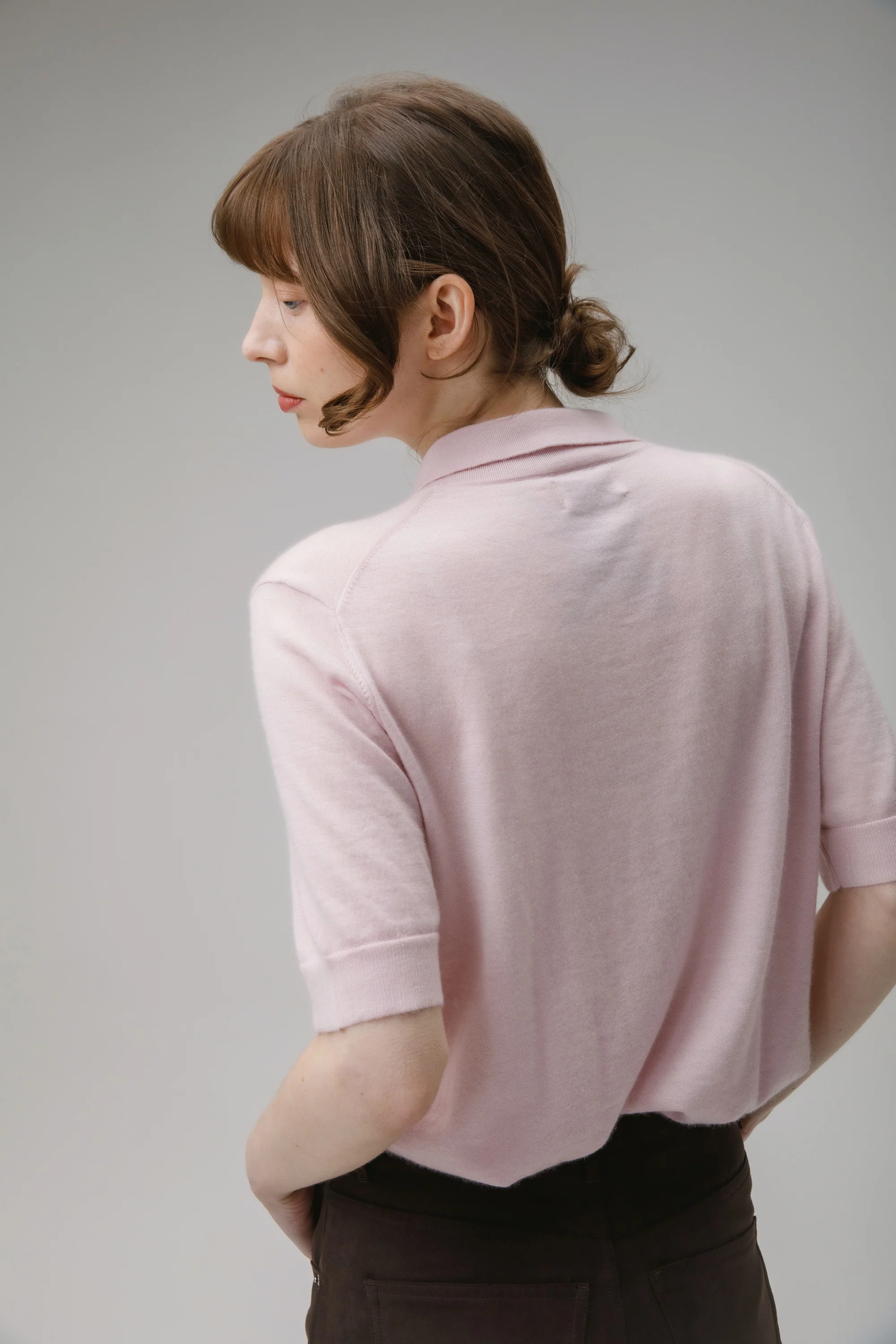 Cashmere Polo Cardigan - Soft Pink - Image 4