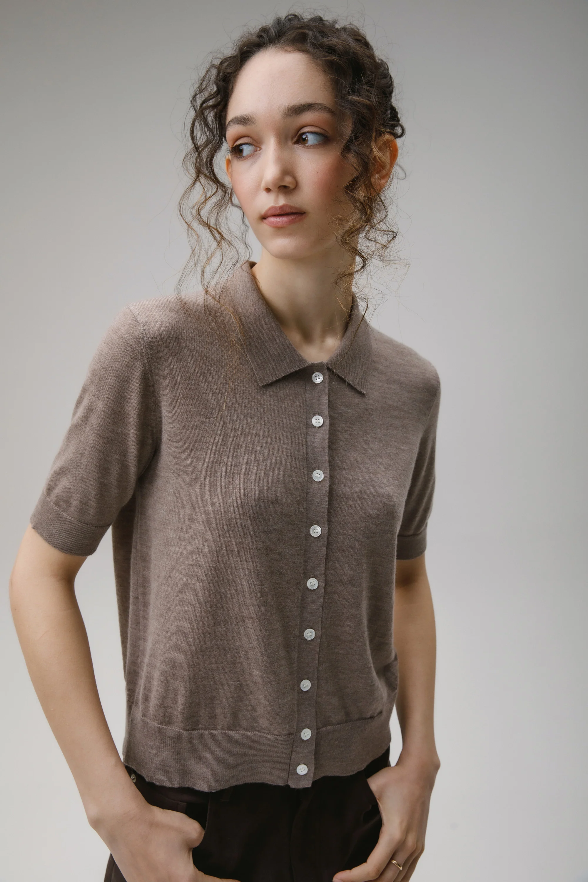 Cashmere Polo Cardigan - Taupe
