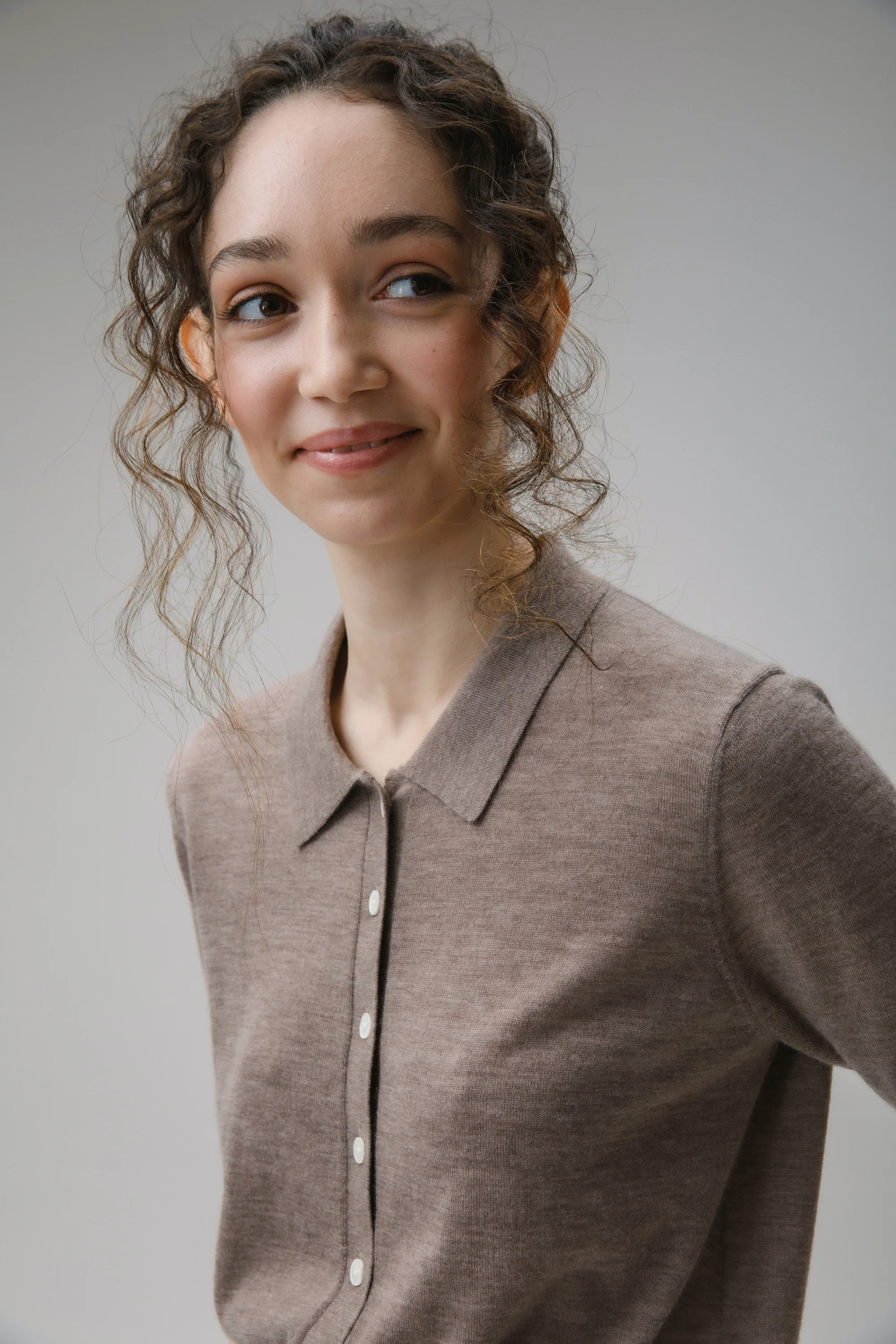 Cashmere Polo Cardigan - Taupe - Image 4
