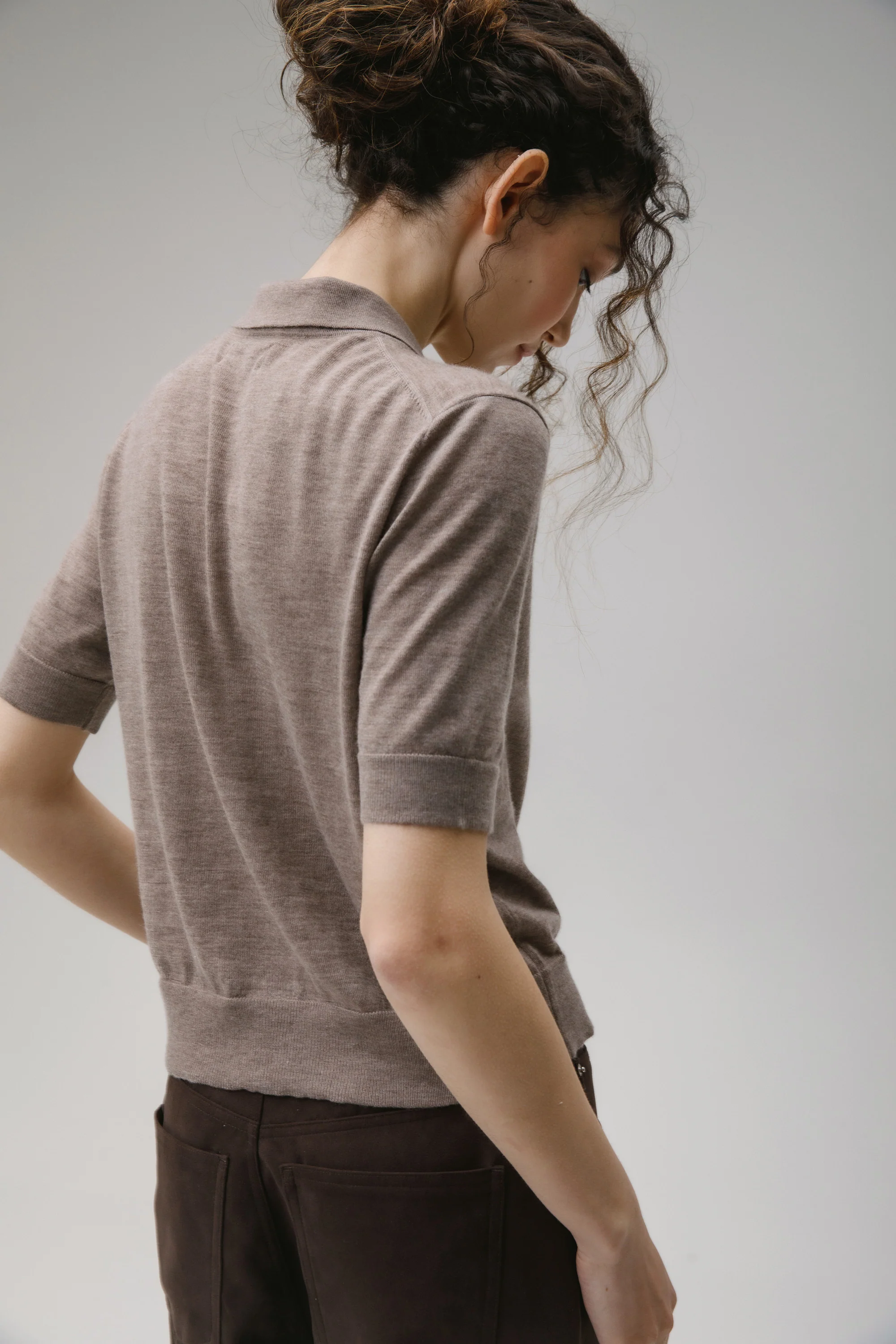Cashmere Polo Cardigan - Taupe - Image 5