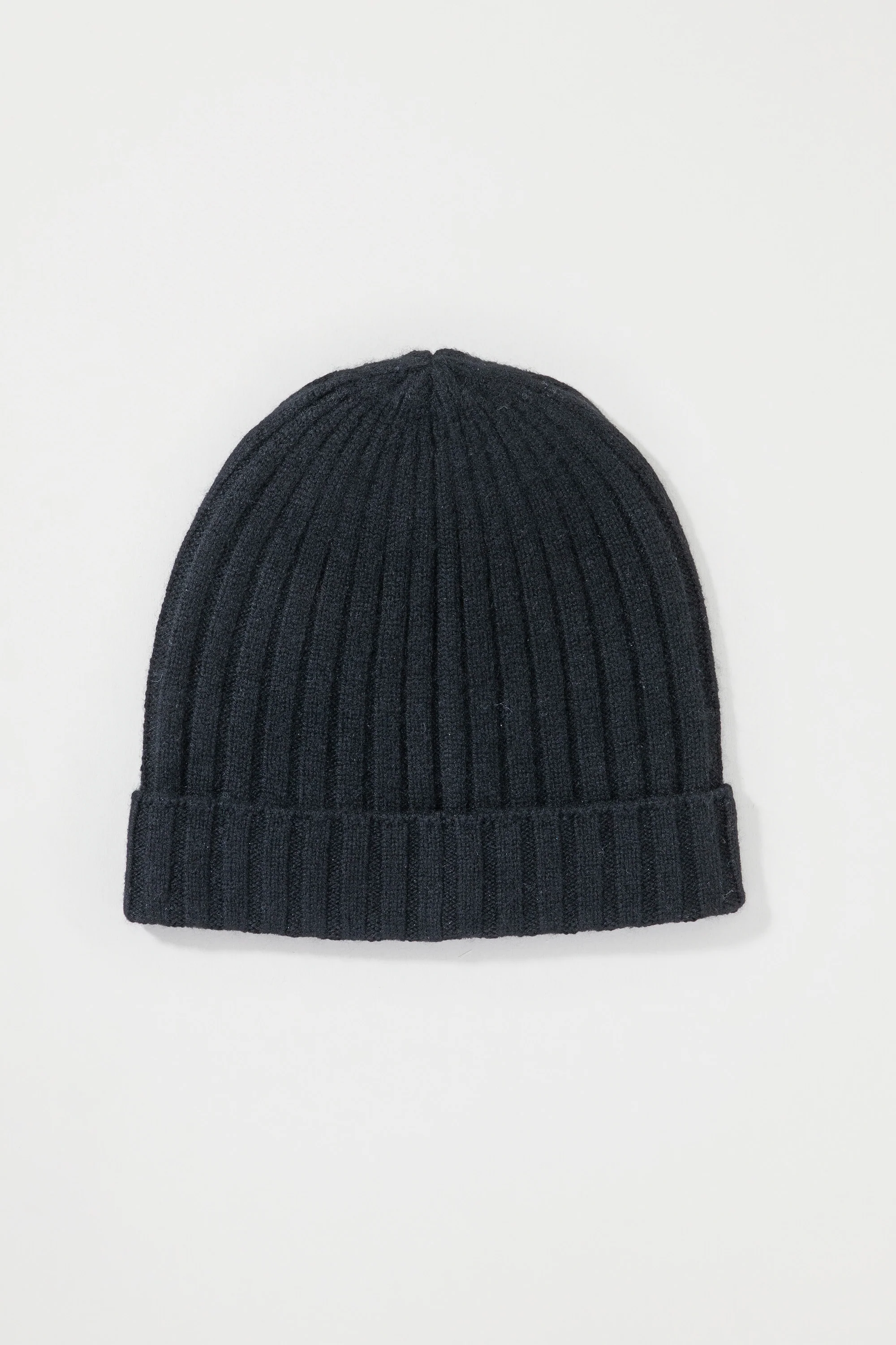 Unisex Cashmere Wide Ribbed Beanie Hat - Black - Image 4