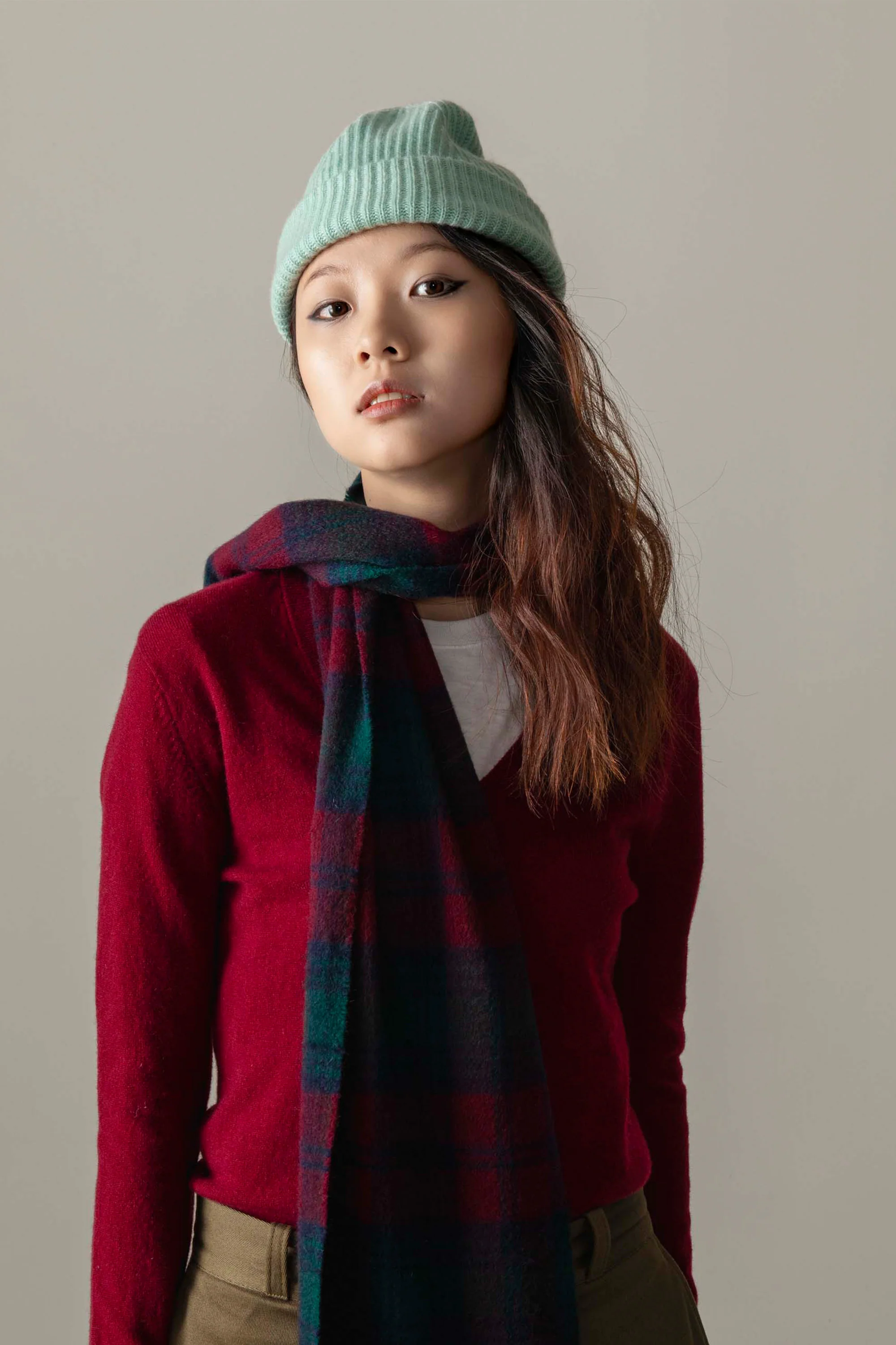 Unisex Cashmere Ribbed Beanie Hat - Brume - Image 2