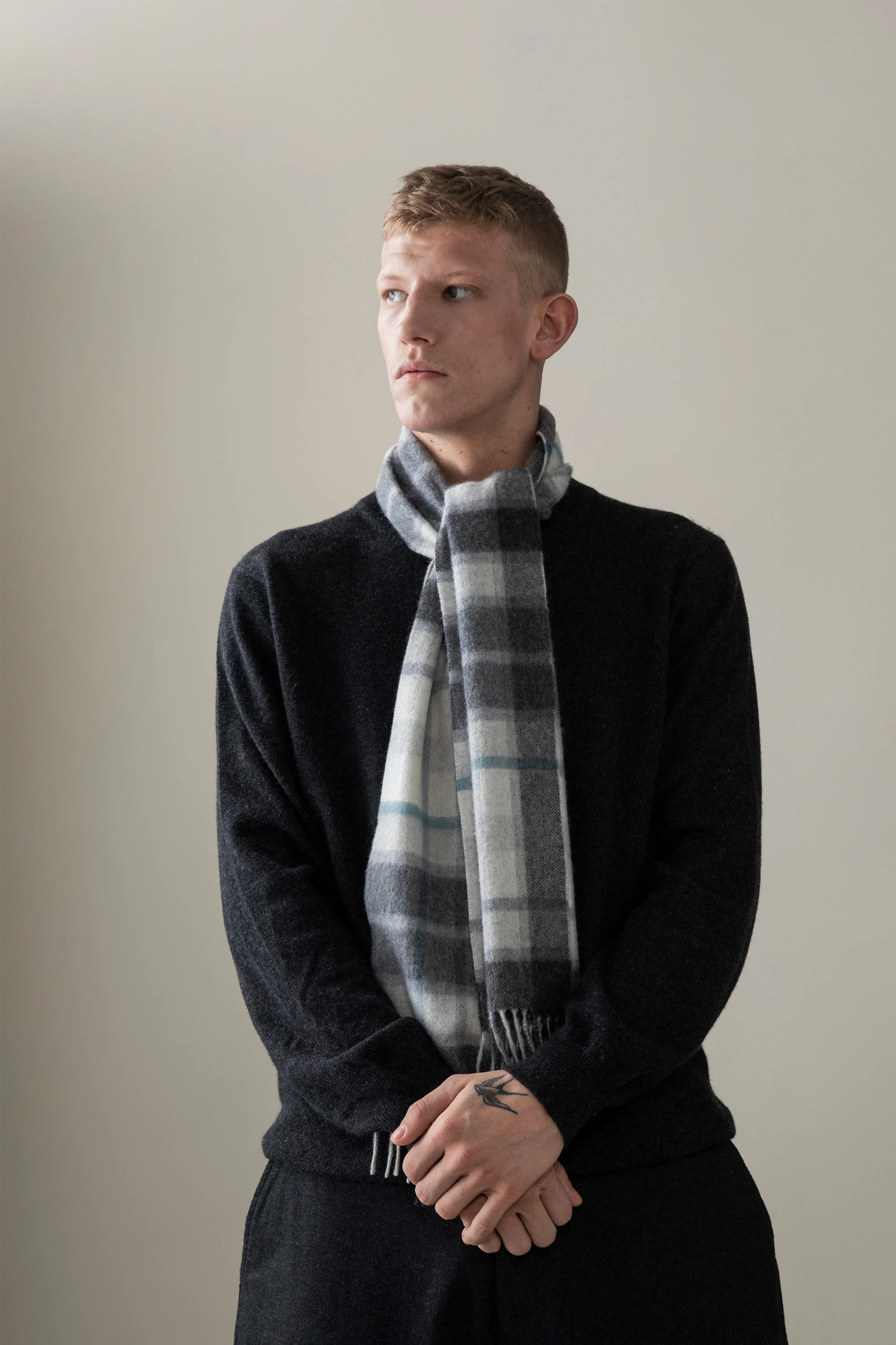 Contemporary Check Cashmere Scarf - Ashley Blue - Image 2