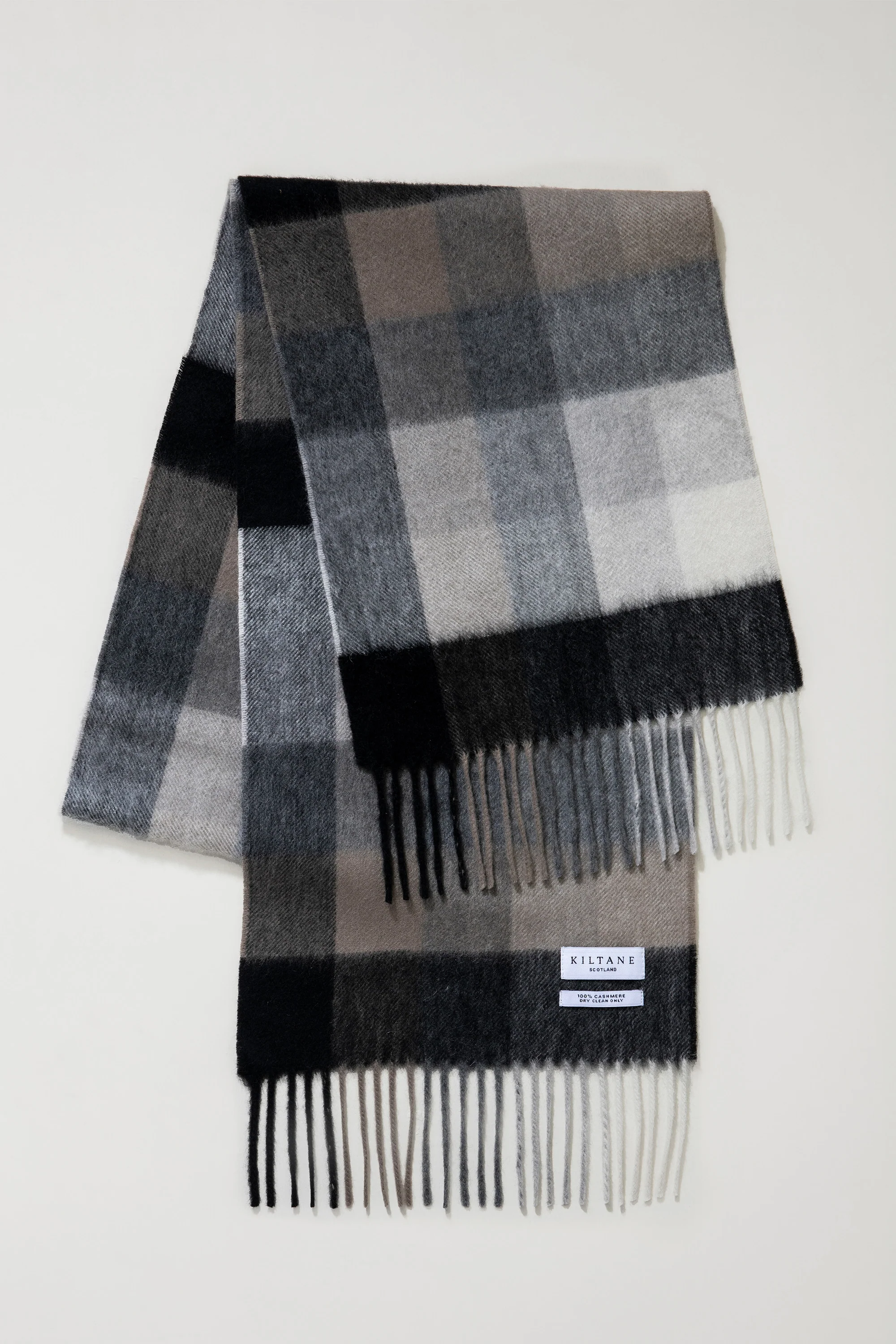 5 Square Check Cashmere Scarf - Black Grey - Image 3