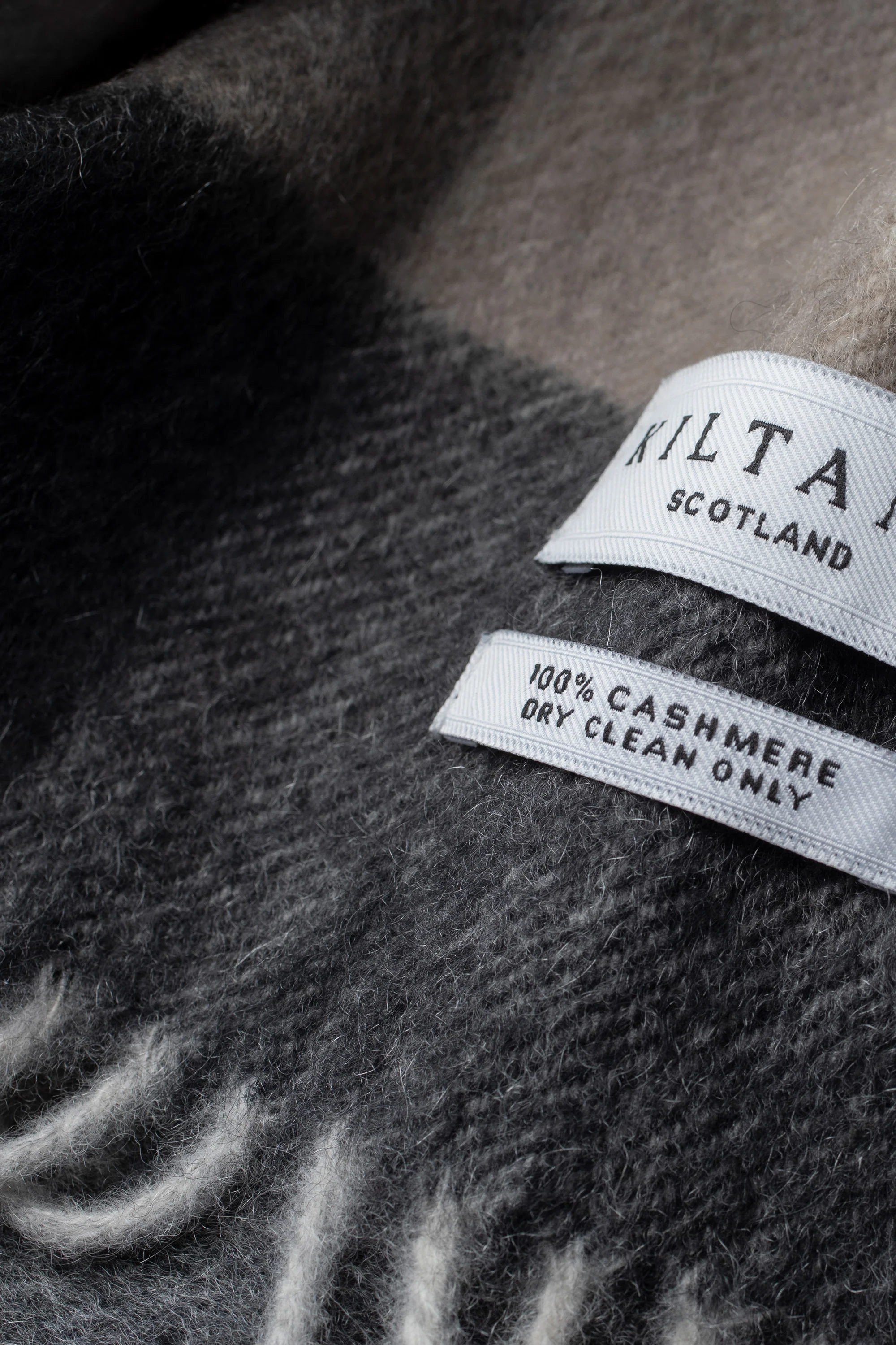 5 Square Check Cashmere Scarf - Black Grey - Image 4
