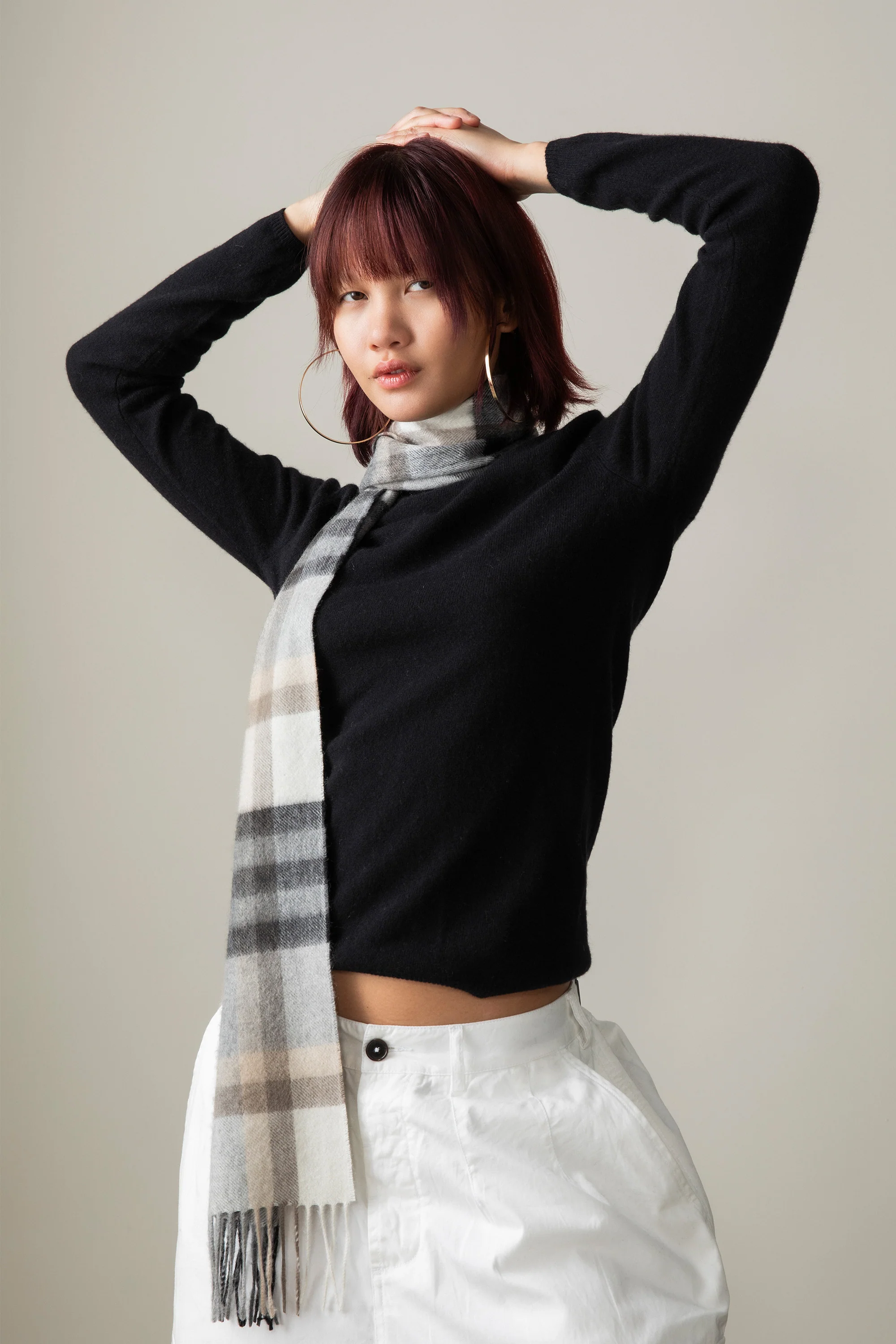 Tartan Cashmere Scarf - Black Grey