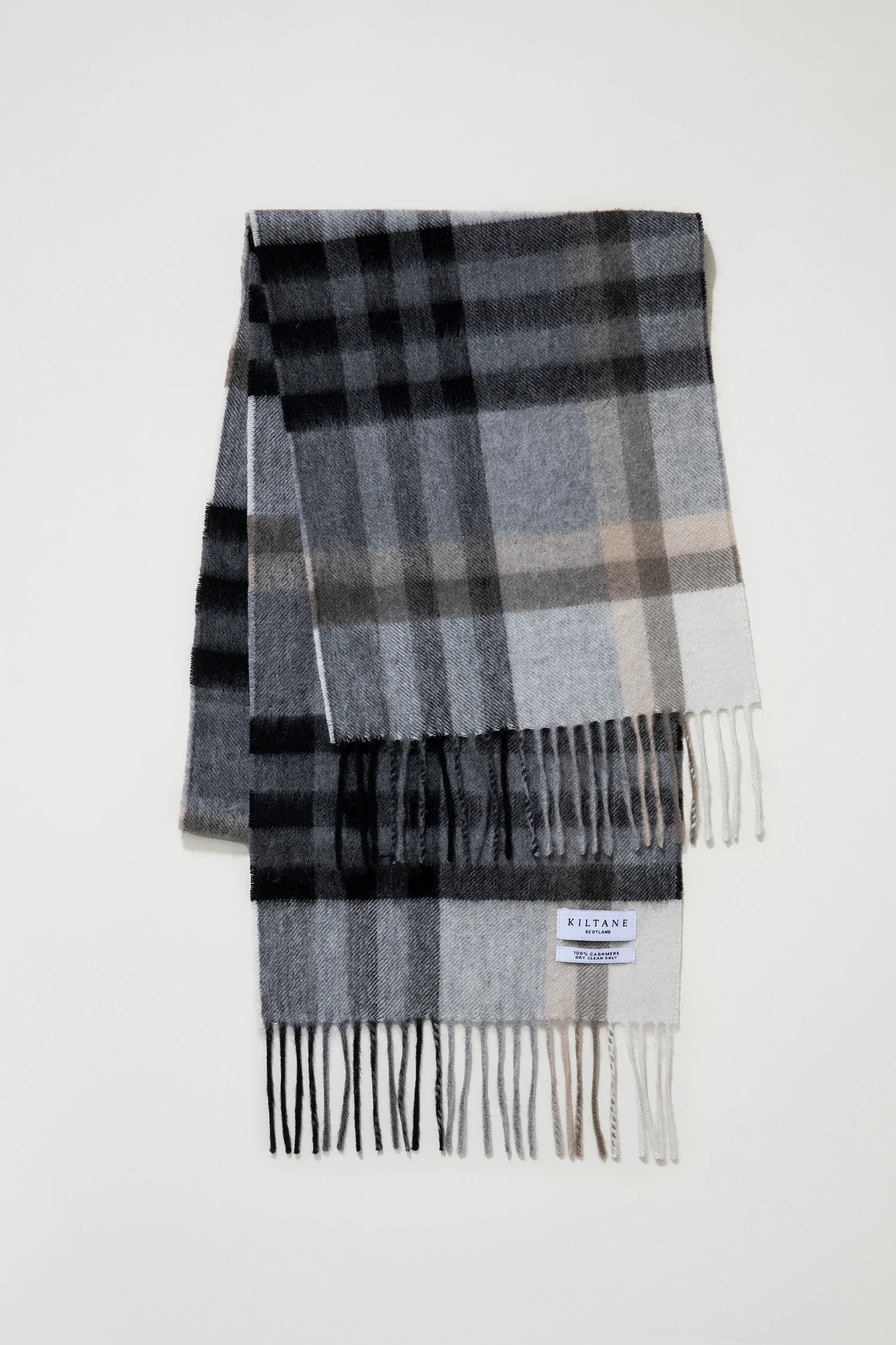 Tartan Cashmere Scarf - Black Grey - Image 3