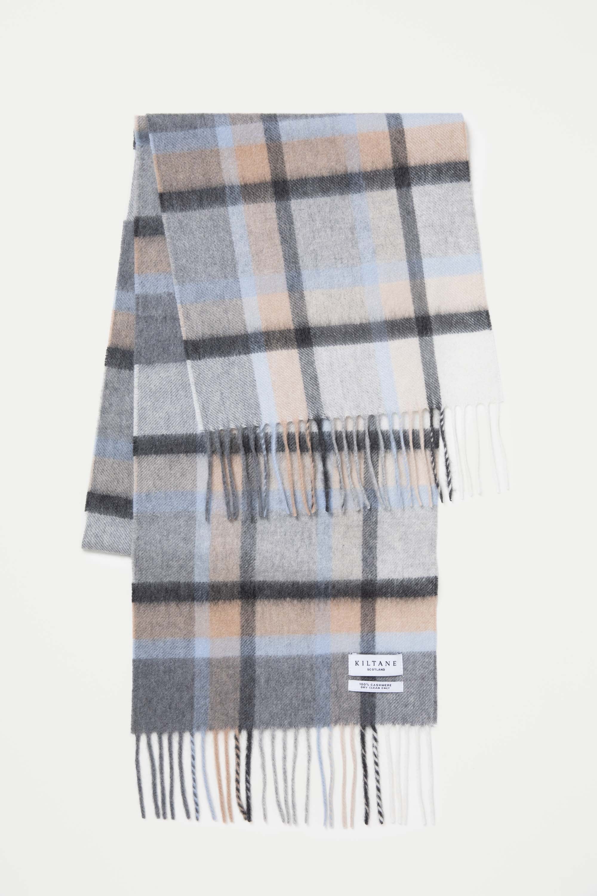Princeton Check Cashmere Scarf - Blue - Image 2