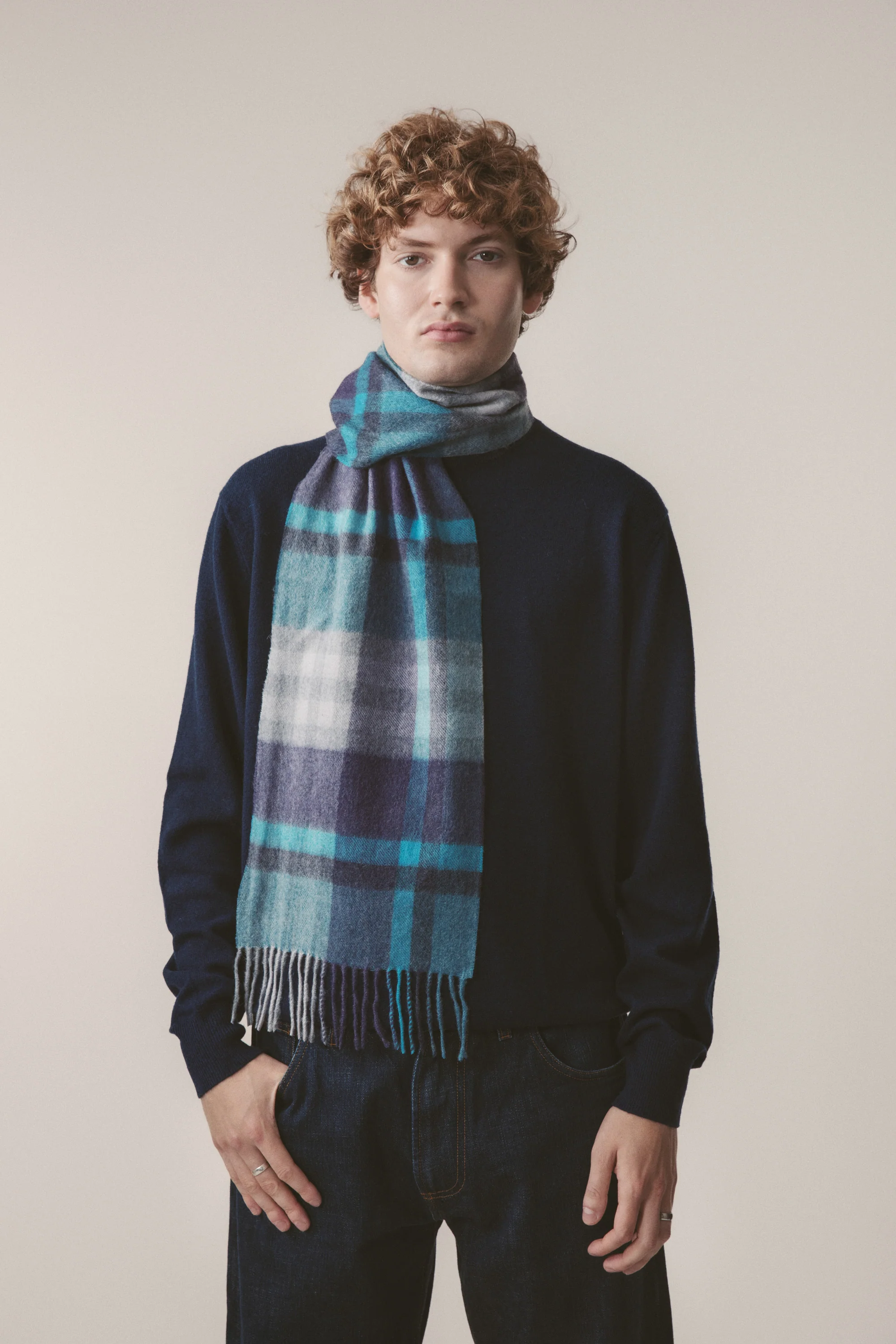 Tartan Cashmere Scarf - Blue