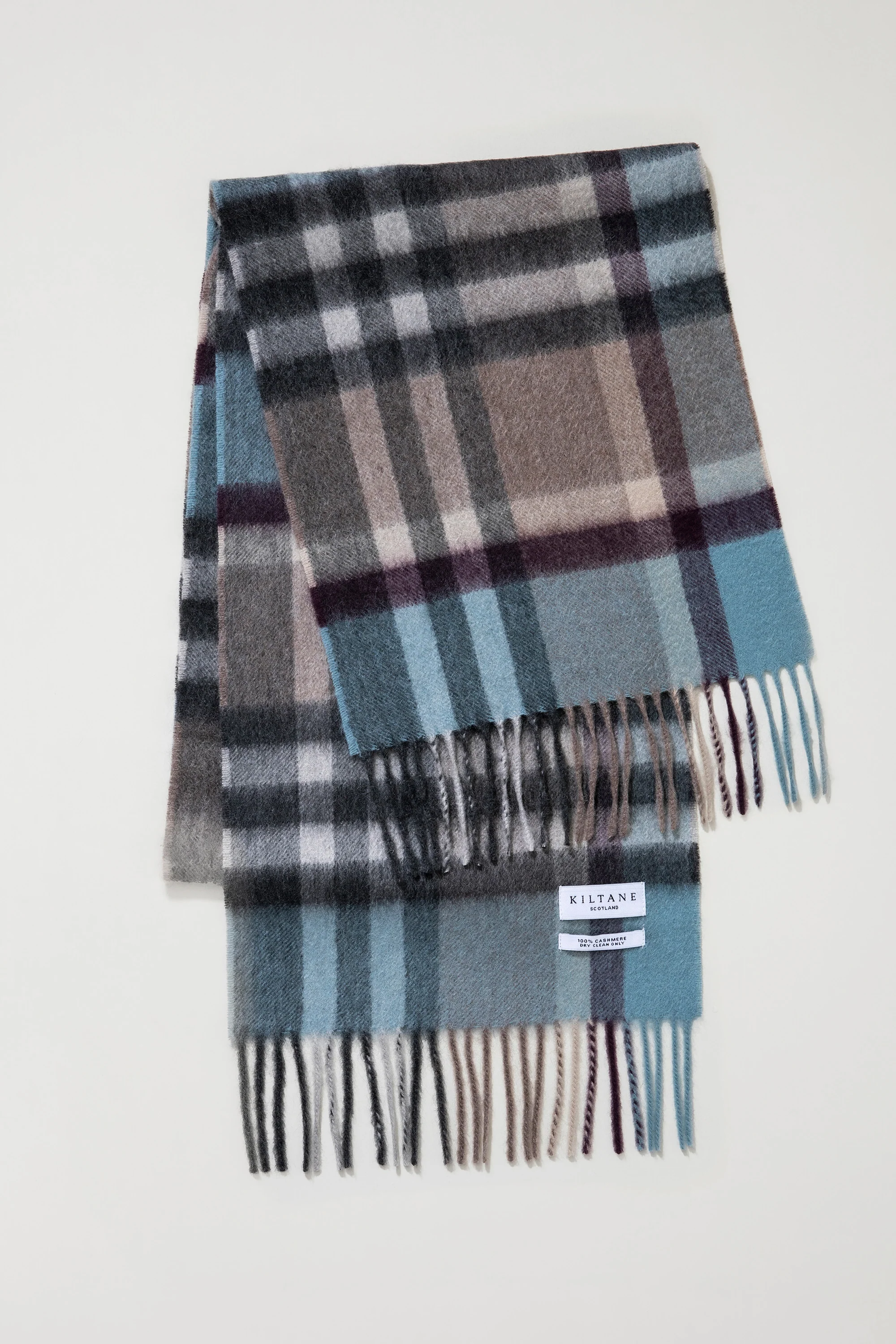 Tartan Cashmere Scarf - Blue Taupe - Image 3