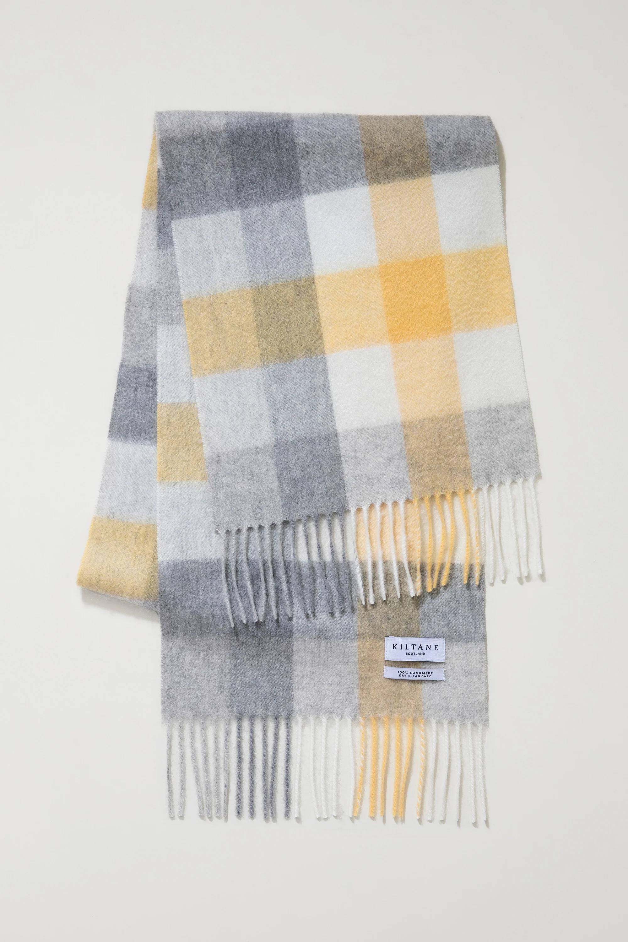 5 Square Check Cashmere Scarf - Butter - Image 3
