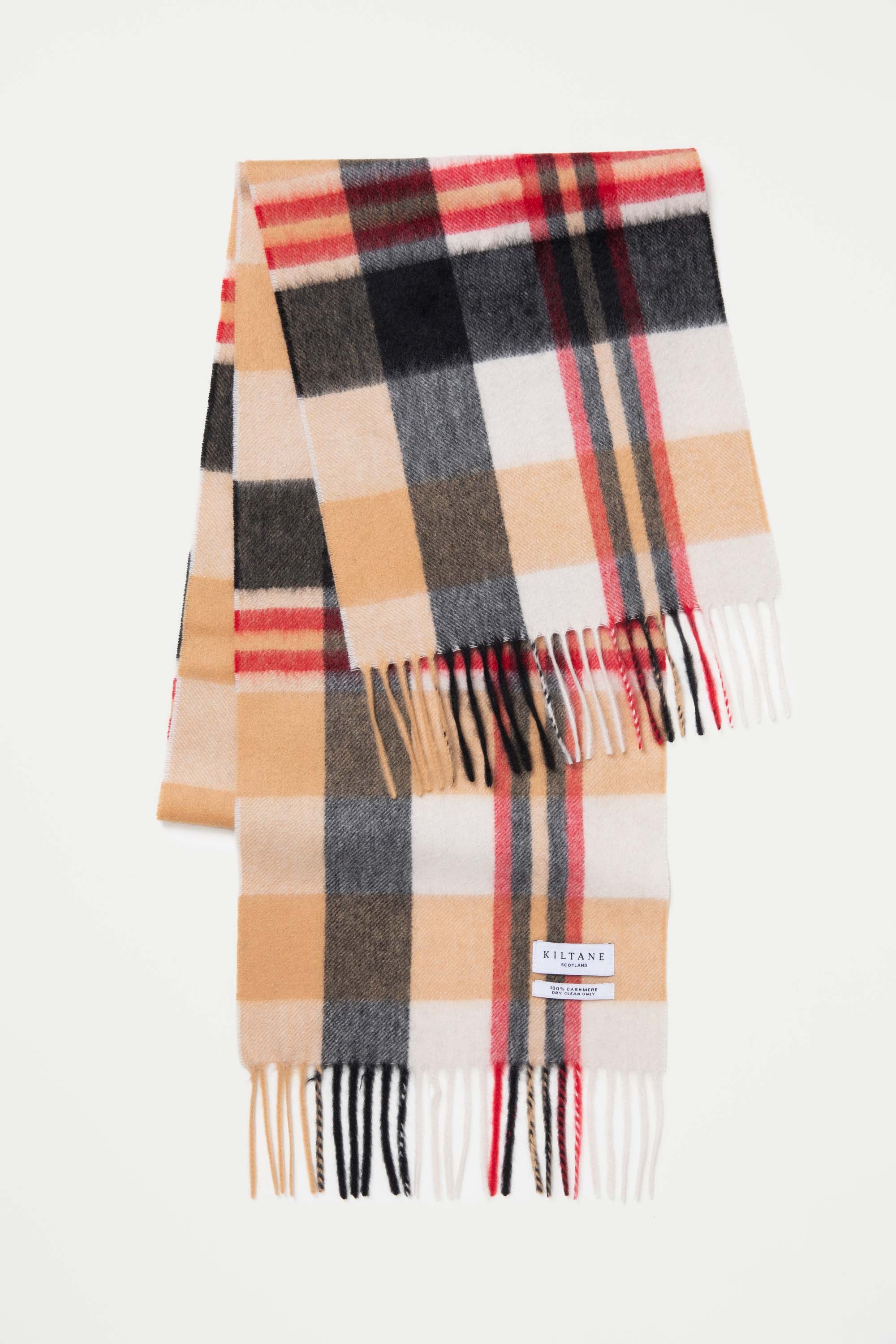 Square Check Cashmere Scarf - Camel - Image 2