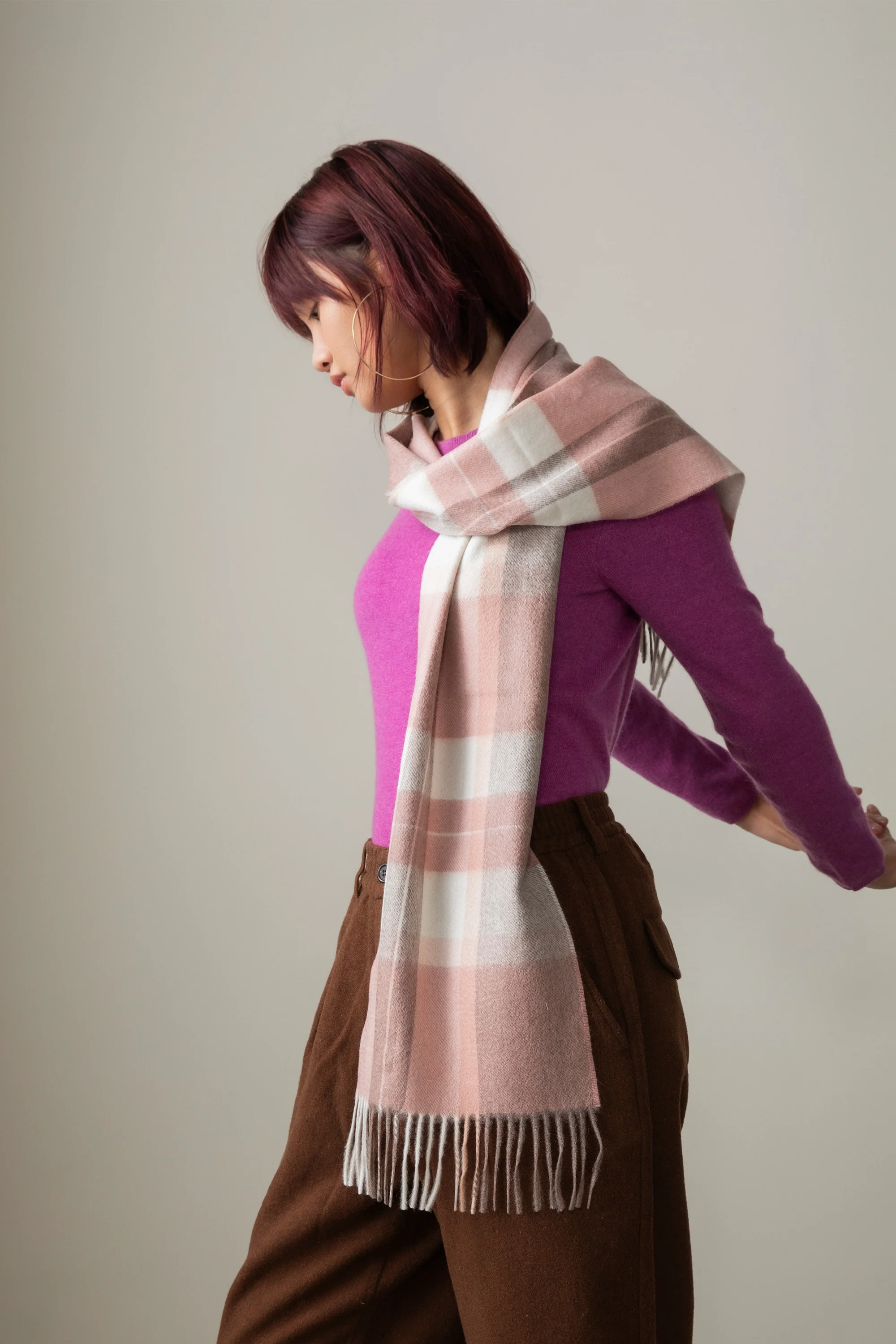 Contemporary Check Cashmere Scarf - Cameo - Image 2
