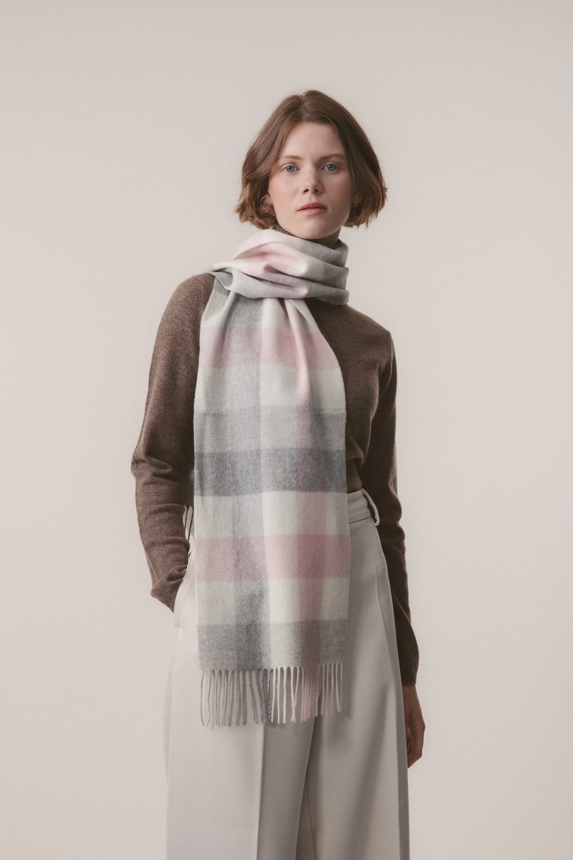 5 Square Check Cashmere Scarf - Cherub - Image 2