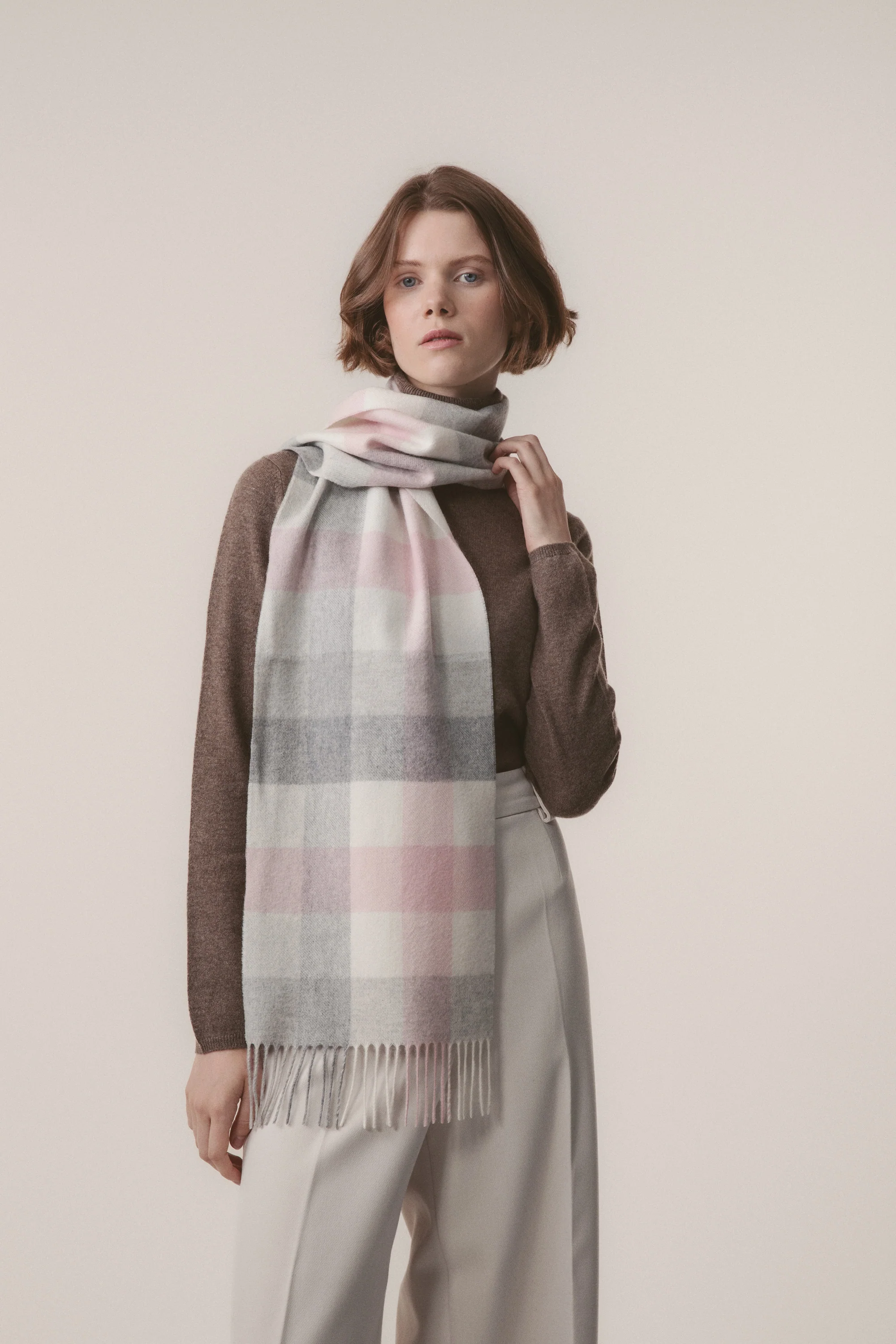5 Square Check Cashmere Scarf - Cherub - Image 3