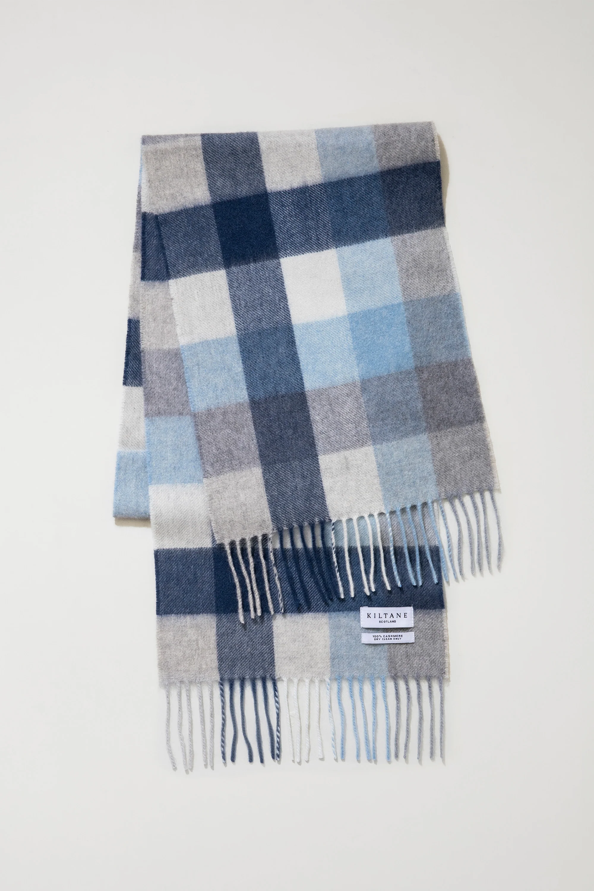 5 Square Check Cashmere Scarf - Glacier - Image 6