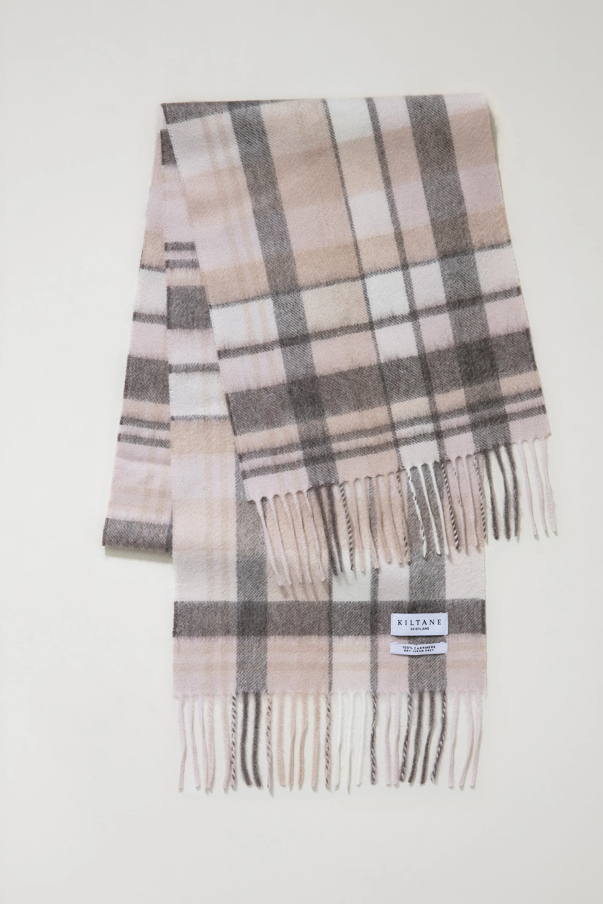 Square Check Cashmere Scarf - Natural - Image 3