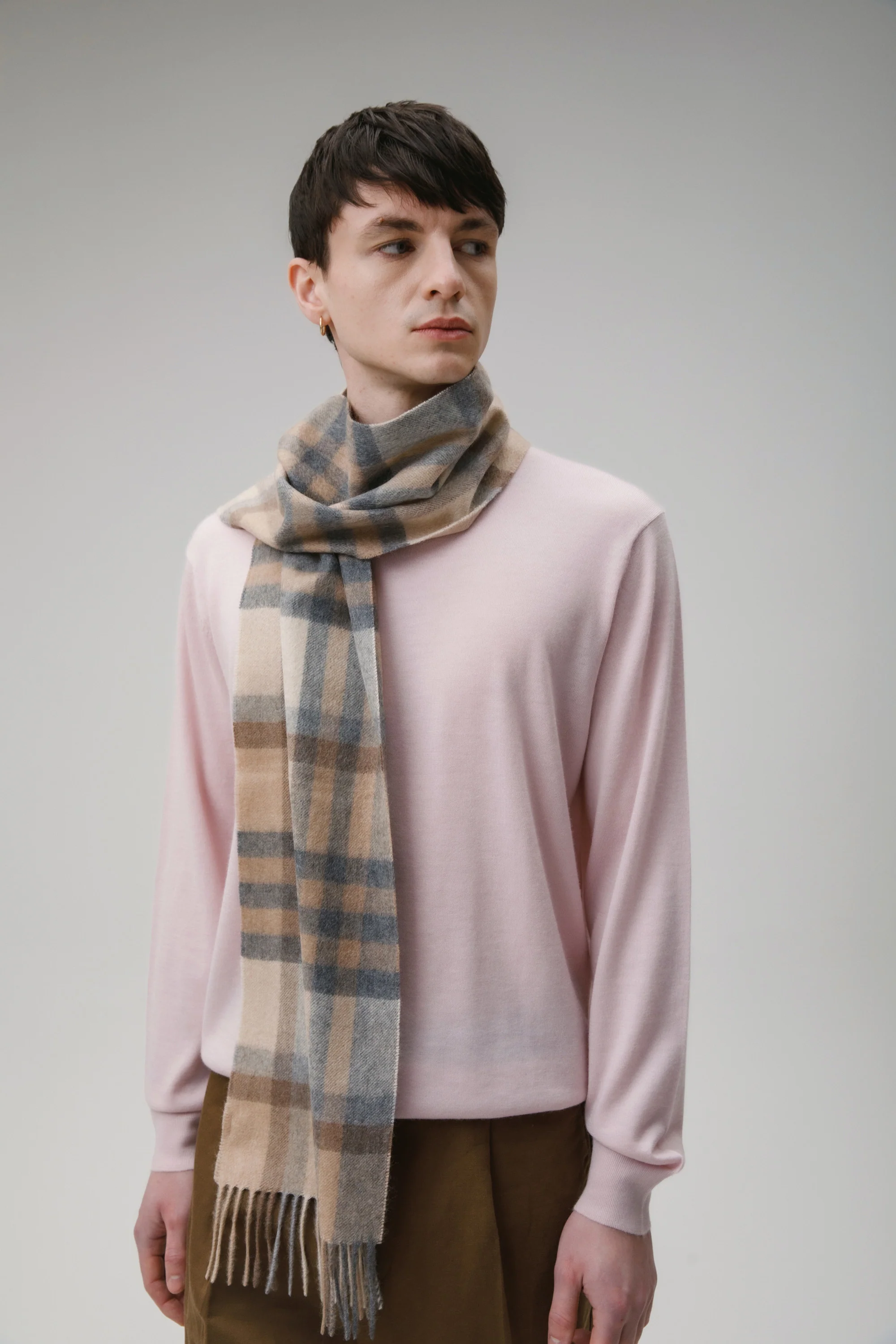 Tartan Cashmere Scarf - Natural